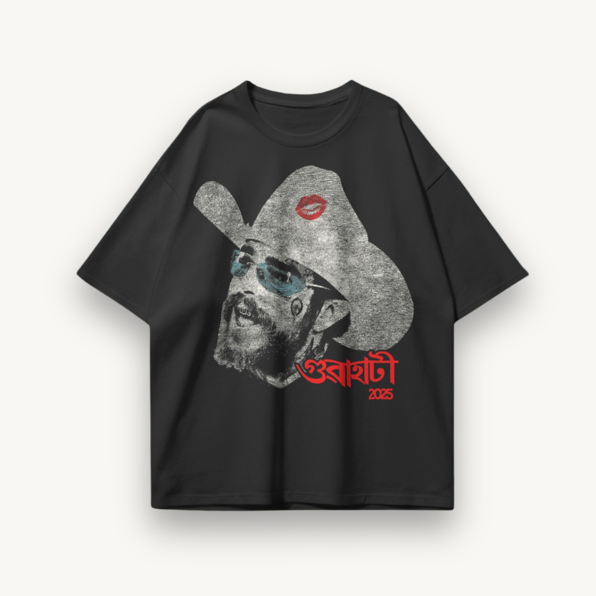 Post Malone Guwahati ’25 Kissmark Cowboy Black Oversized Tee