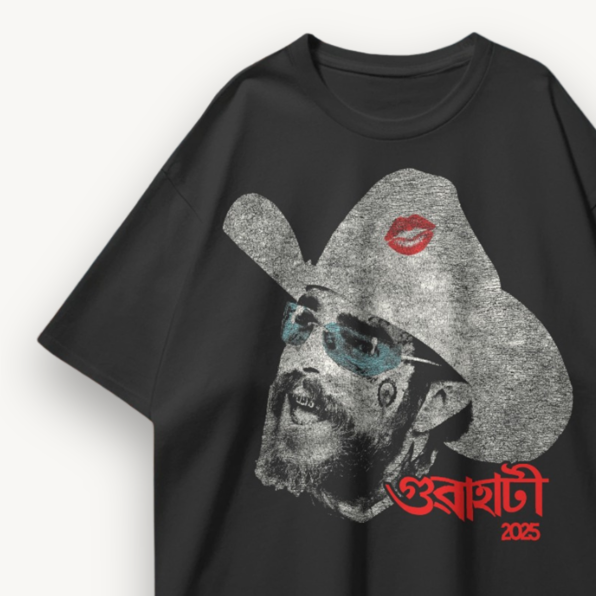 Post Malone Guwahati ’25 Kissmark Cowboy Black Oversized Tee