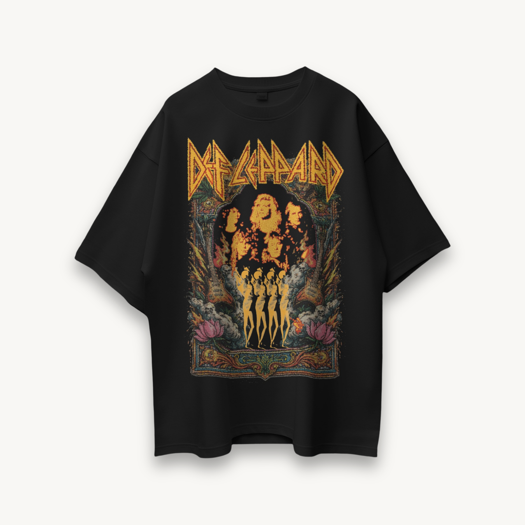 Def Leppard Vintage Photo India '26 Black Oversized Tee