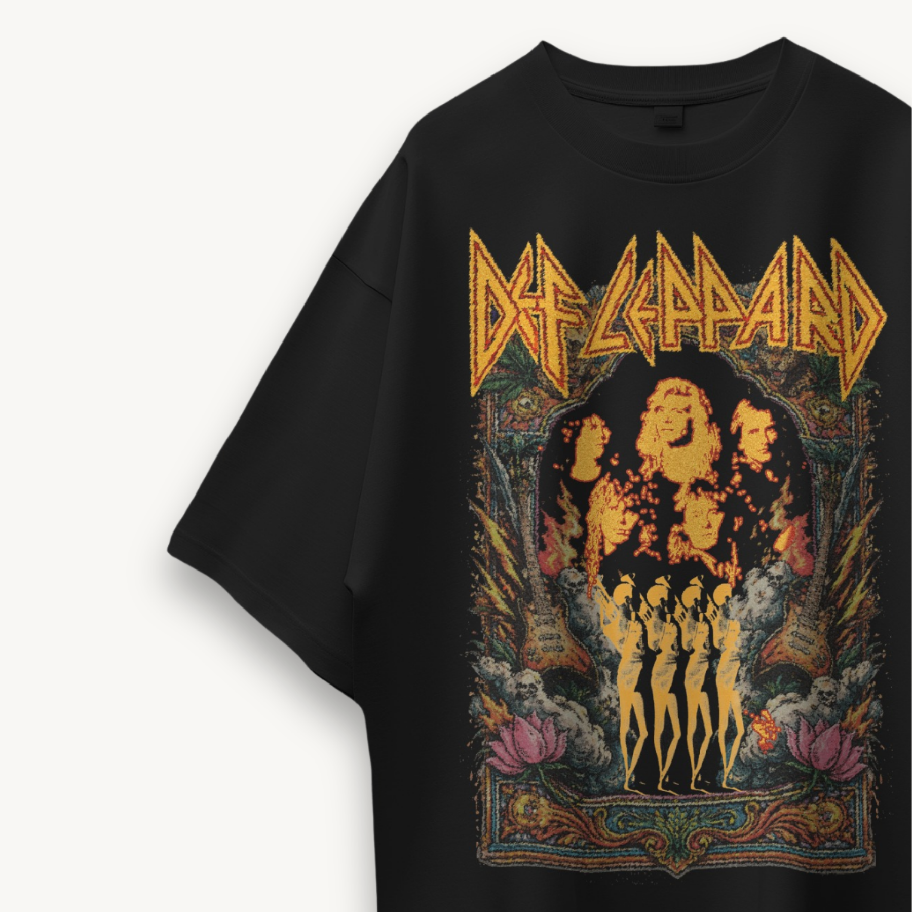 Def Leppard Vintage Photo India '26 Black Oversized Tee