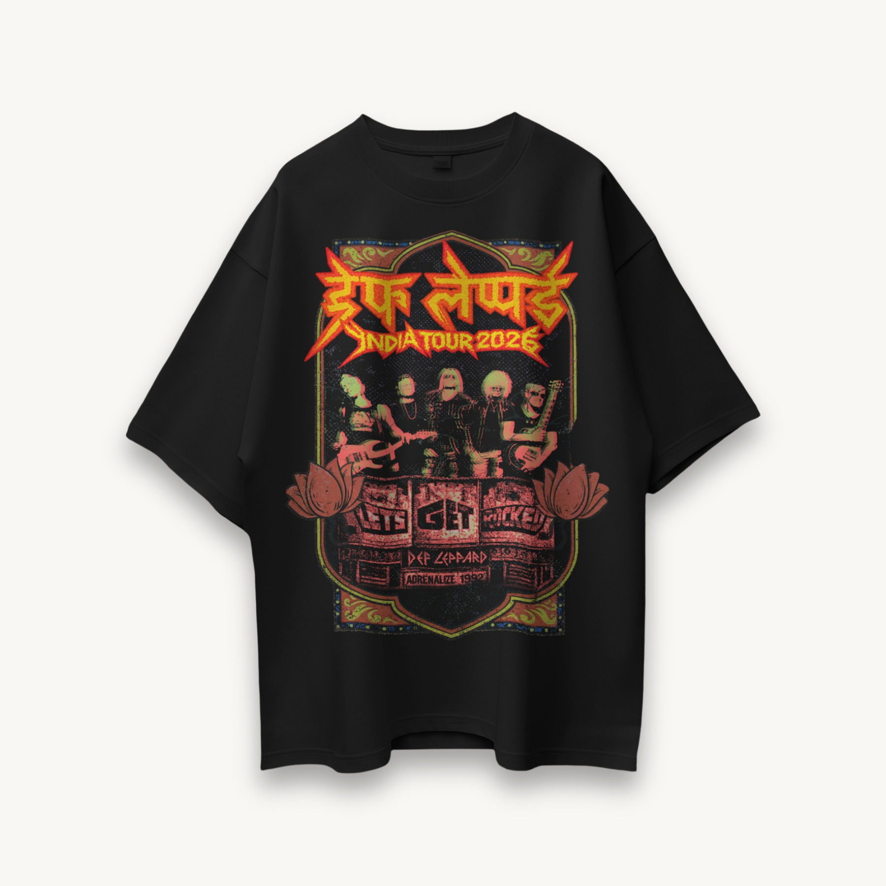 Def Leppard India '26 Lets Get Rocked Black Oversized Tee