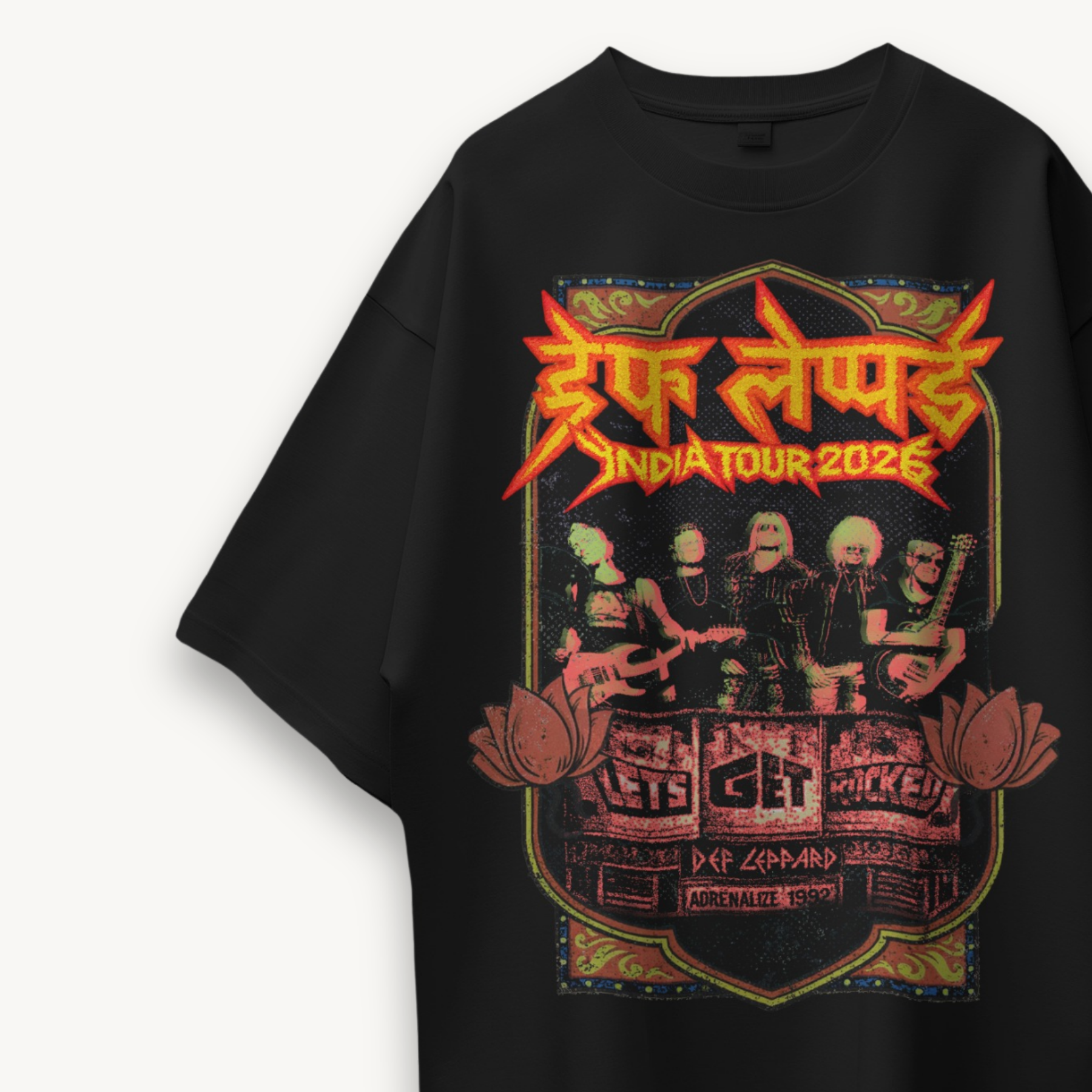 Def Leppard India '26 Lets Get Rocked Black Oversized Tee