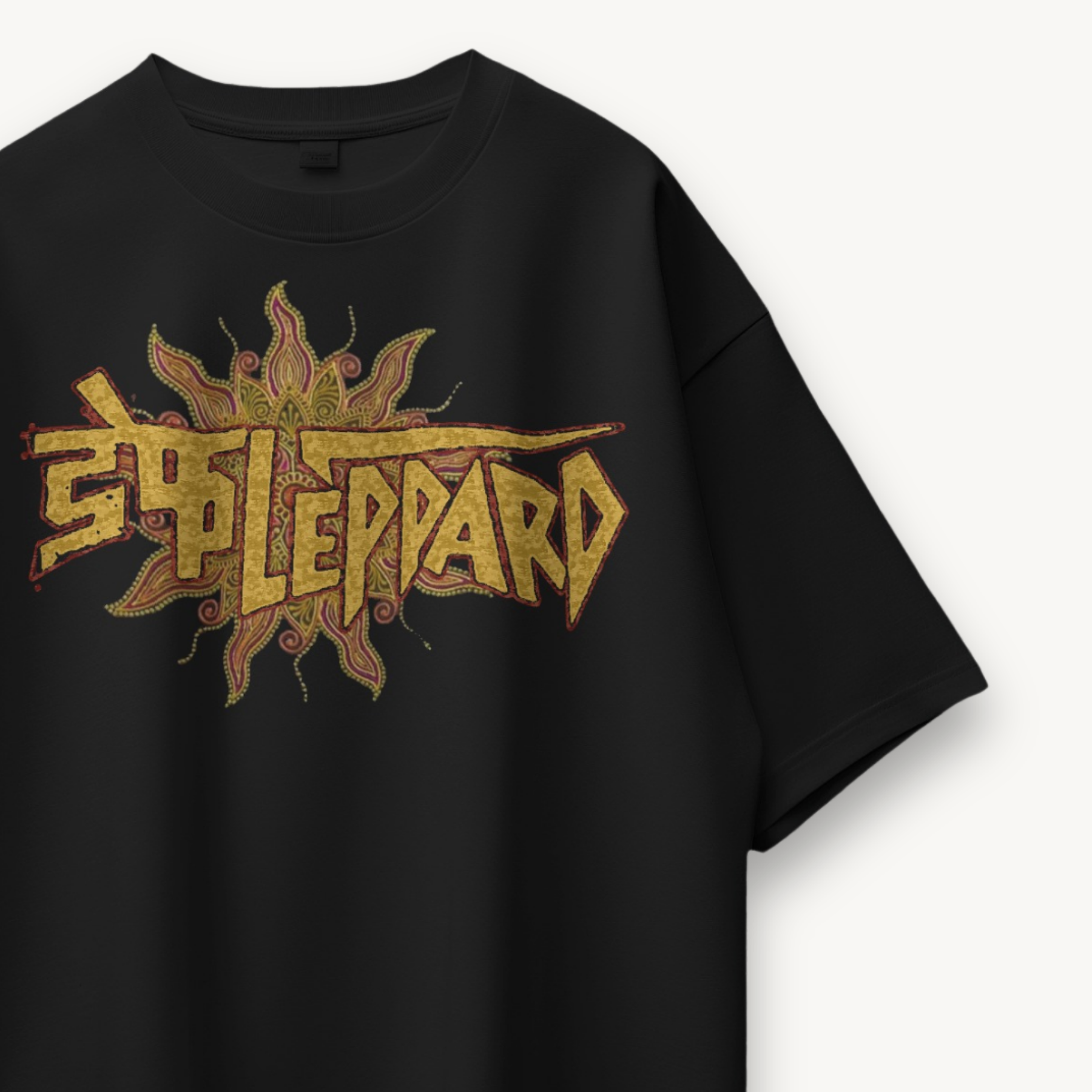 Def Leppard Vintage Logo India '26 Black Oversized Tee