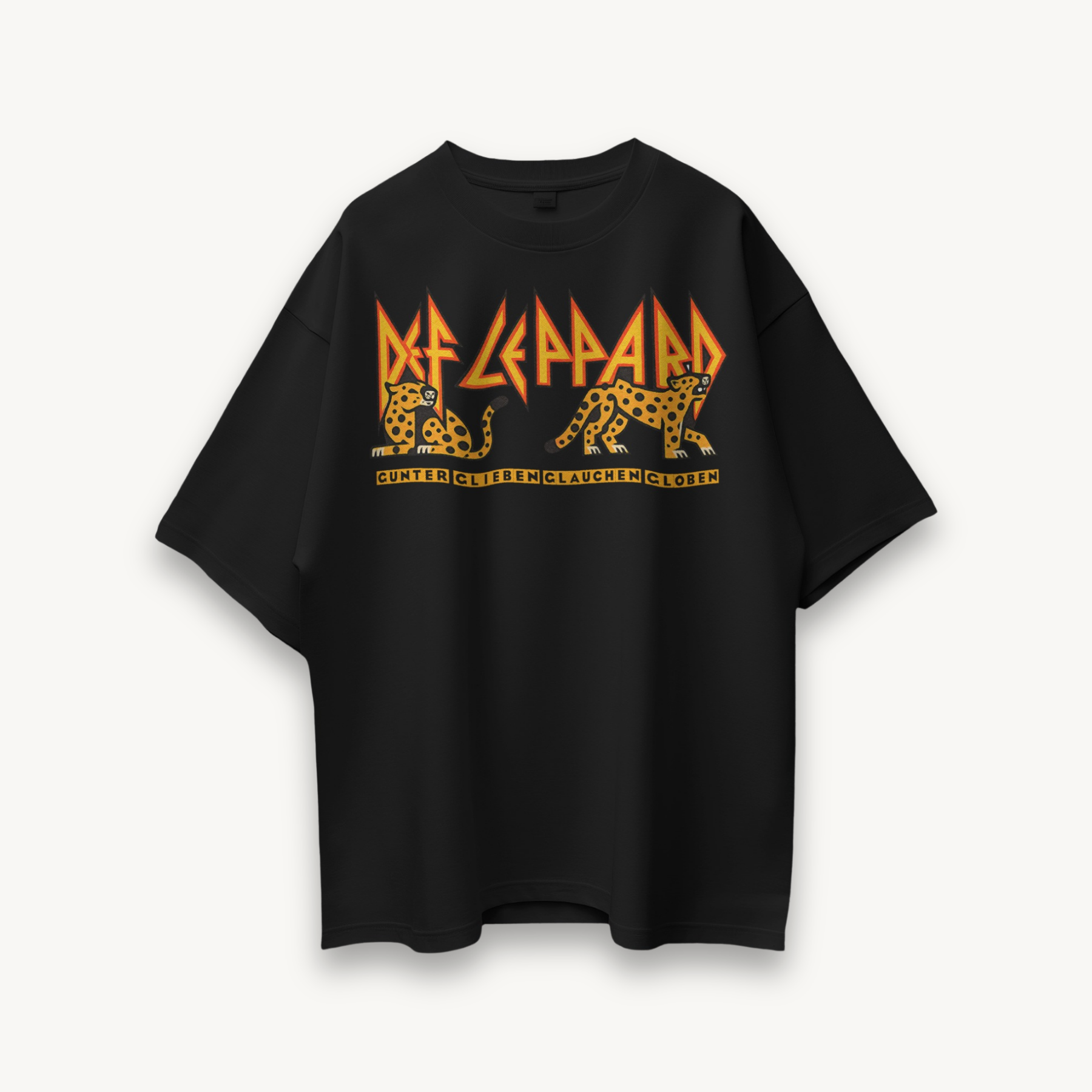 Def Leppard Leopard Twins Logo India '26 Black Oversized Tee