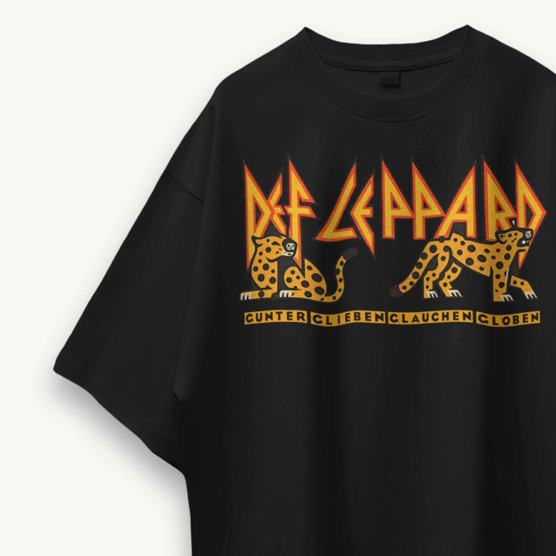Def Leppard Leopard Twins Logo India '26 Black Oversized Tee