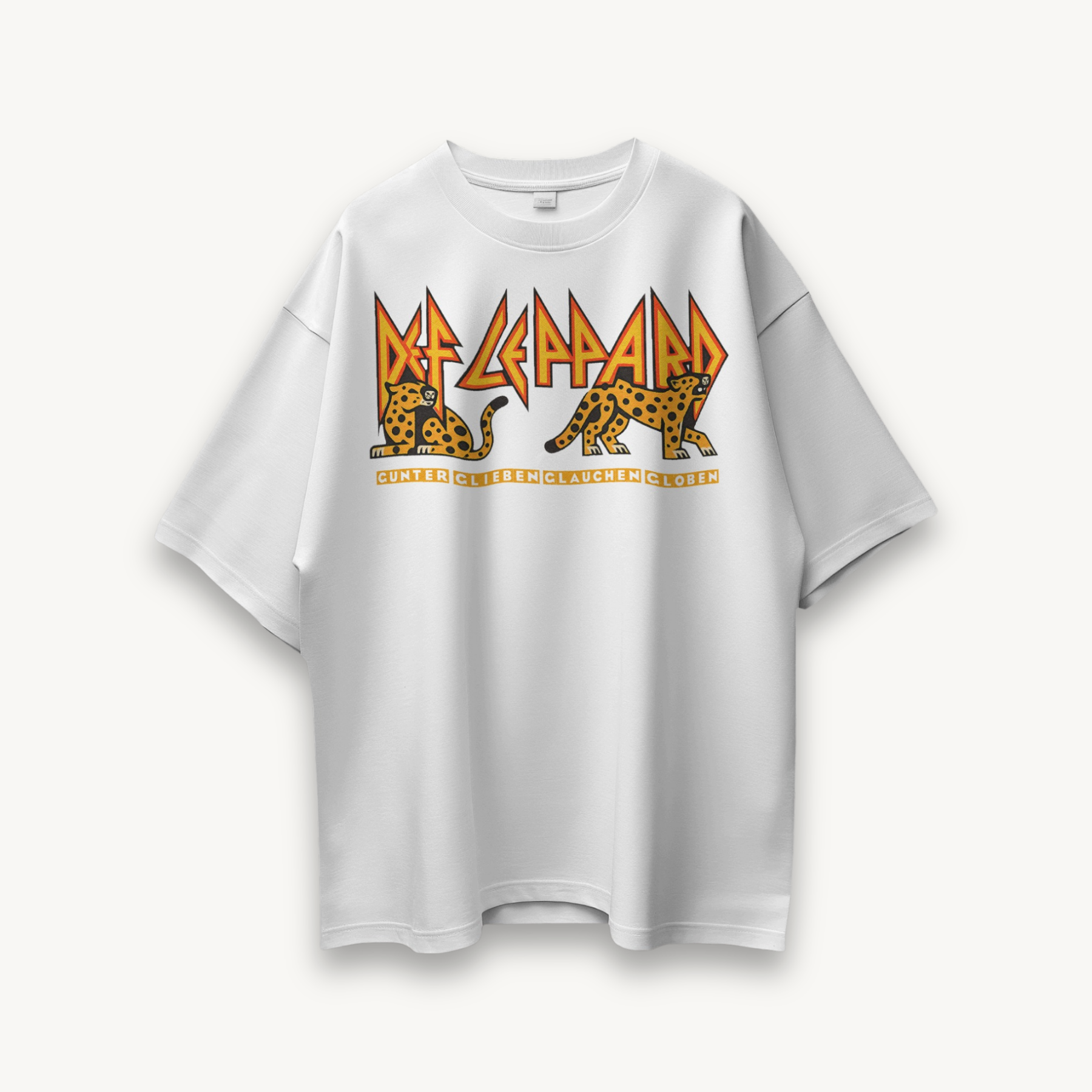 Def Leppard Leopard Twins Logo India '26 White Oversized Tee