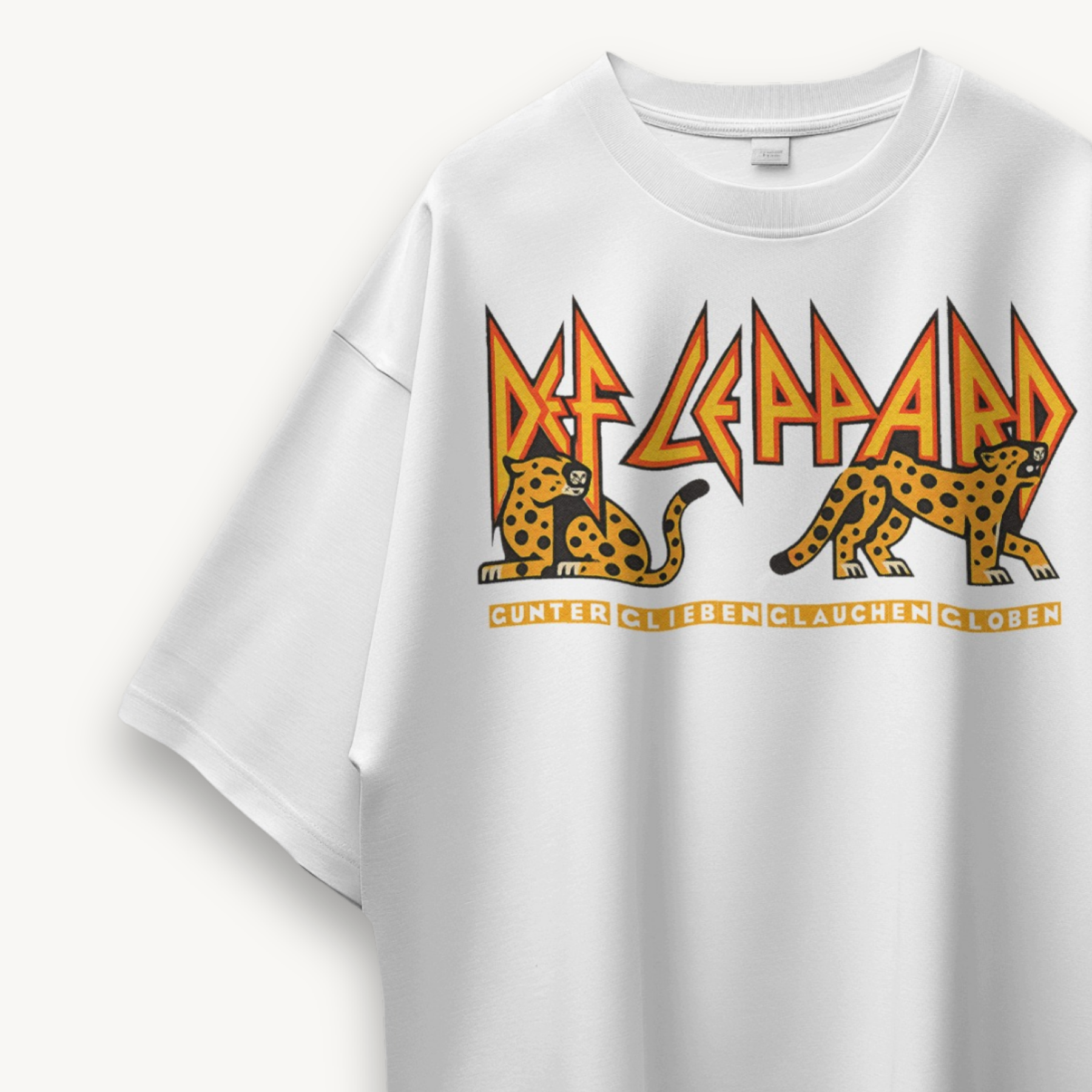Def Leppard Leopard Twins Logo India '26 White Oversized Tee