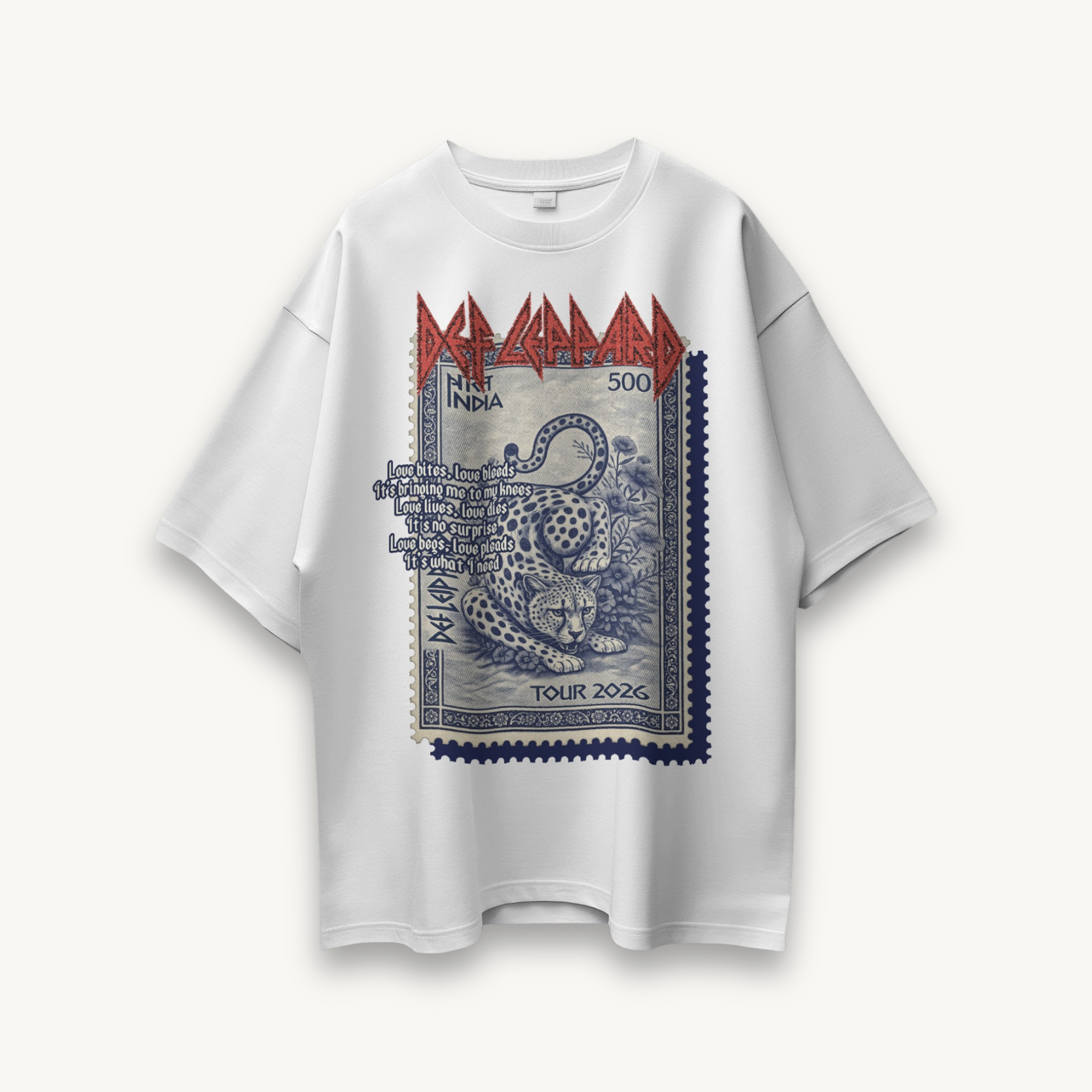 Def Leppard India Stamp Tour '26 White Oversized Tee