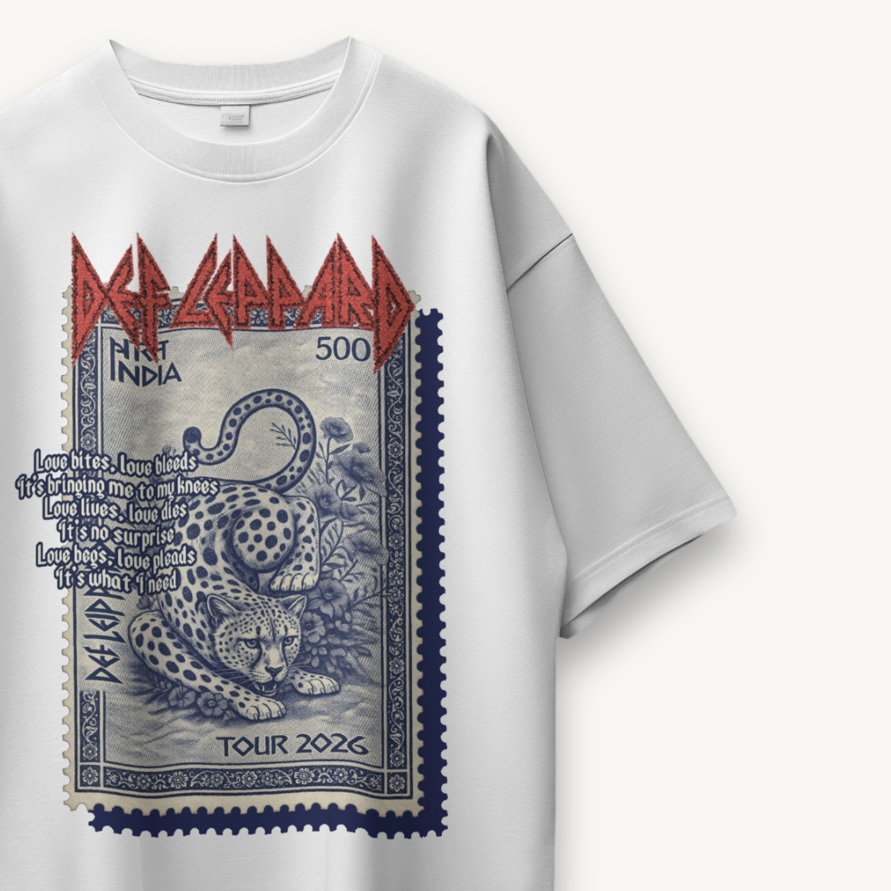 Def Leppard India Stamp Tour '26 White Oversized Tee