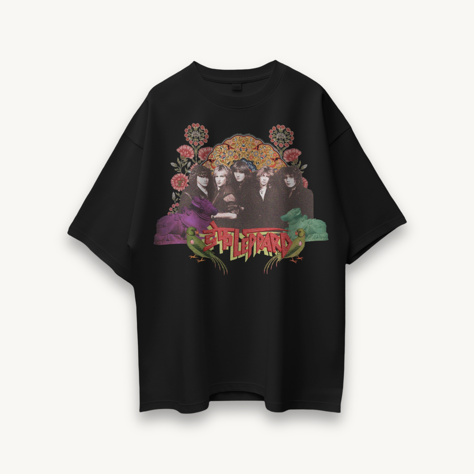 Def Leppard Vintage Band Portrait India '26 Black Oversized Tee