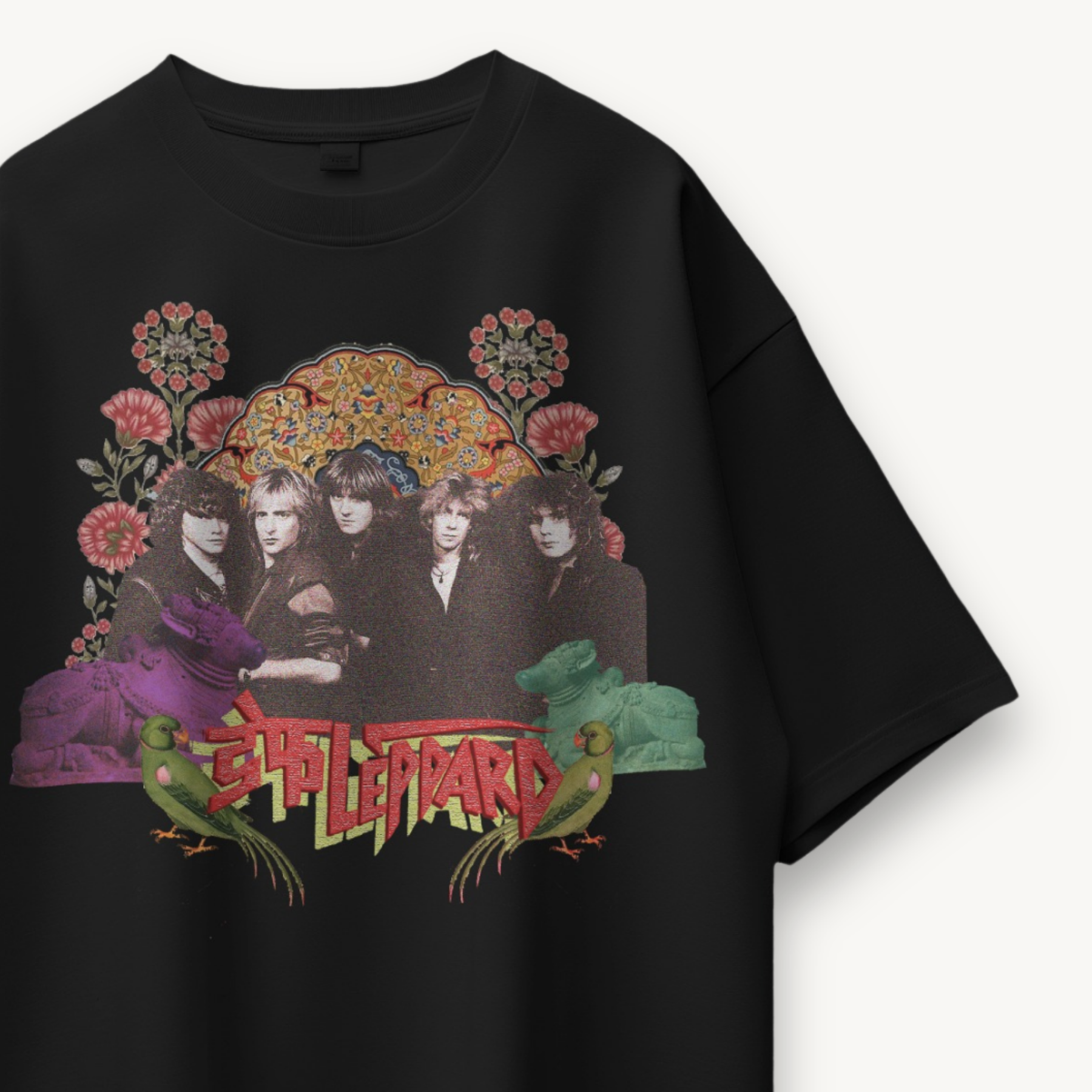 Def Leppard Vintage Band Portrait India '26 Black Oversized Tee