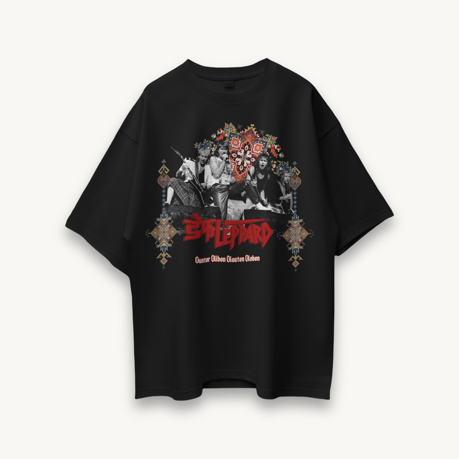 Def Leppard Gunter Glieben Glauchen Globen Band India '26 Black Oversized Tee