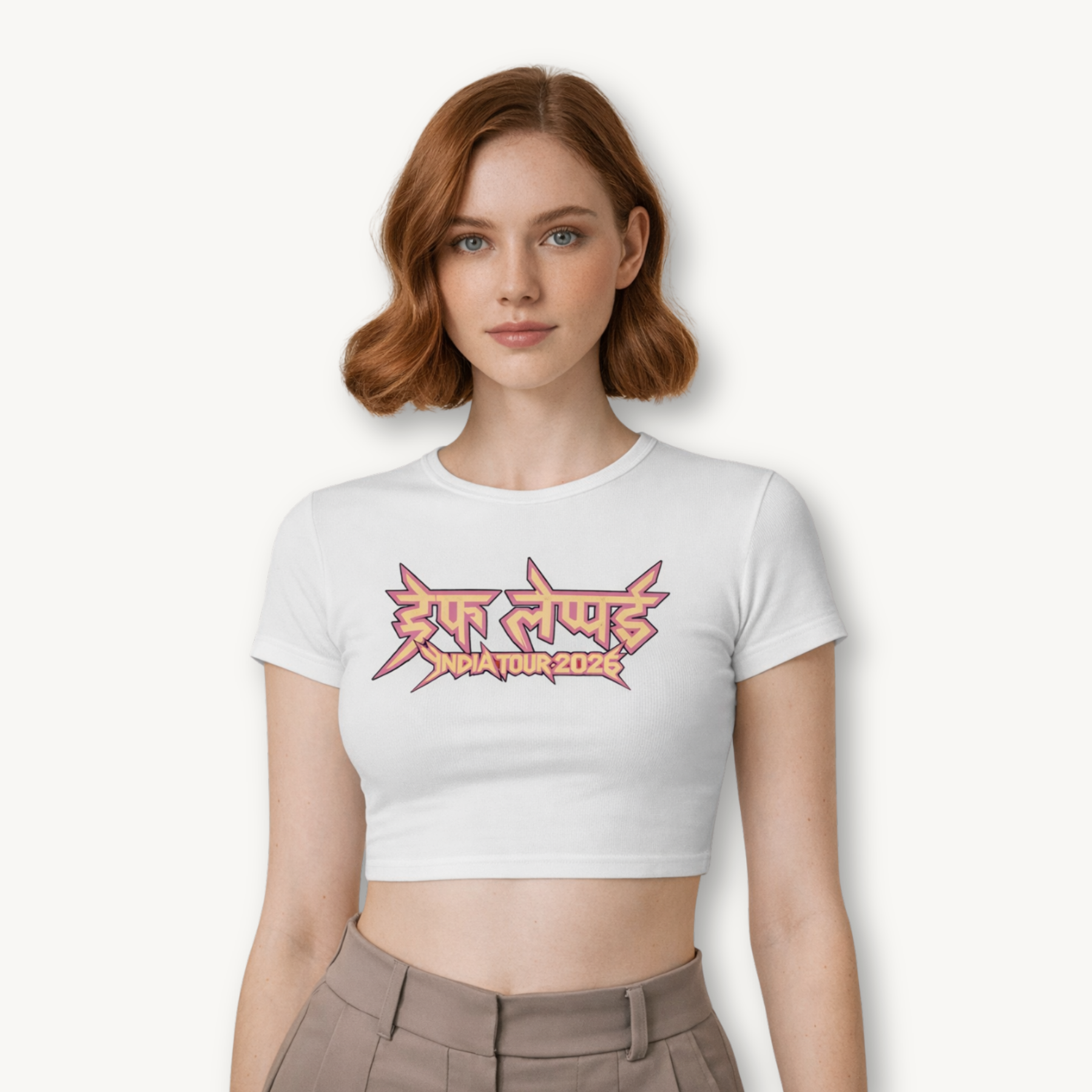 Def Leppard Logo India '26 White Crop Top