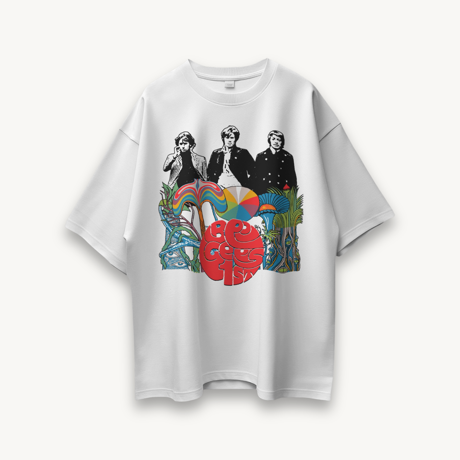 Bee Gees Psychedelic Garden White Oversized Tee