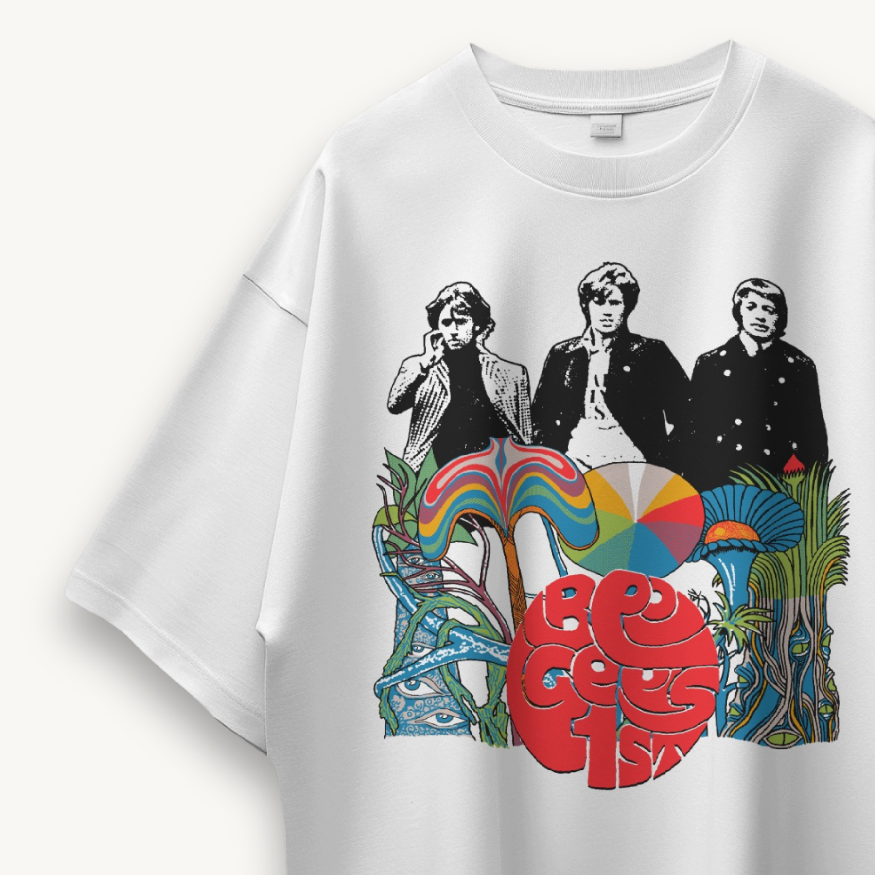 Bee Gees Psychedelic Garden White Oversized Tee