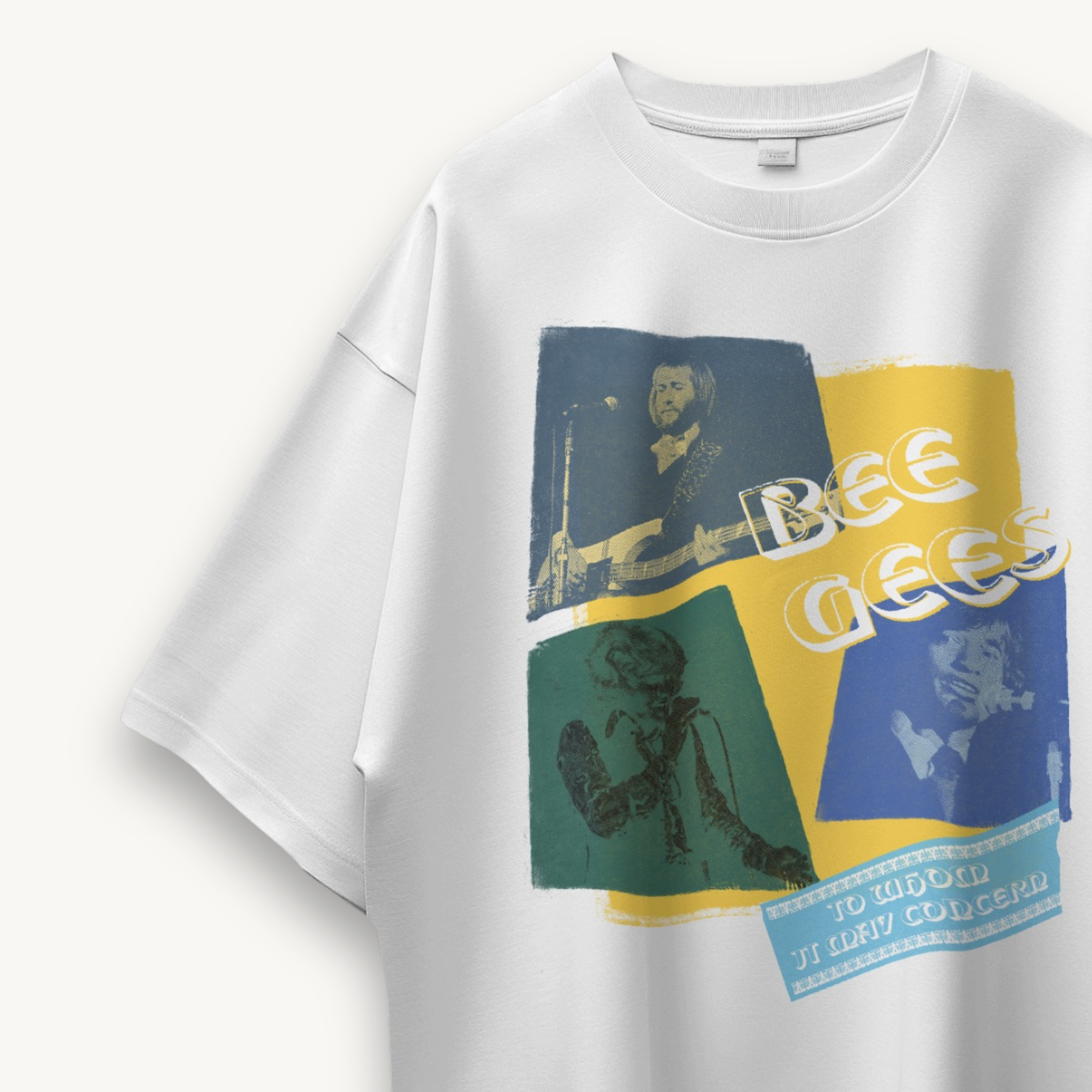 Bee Gees Vintage Tour Collage White Oversized Tee