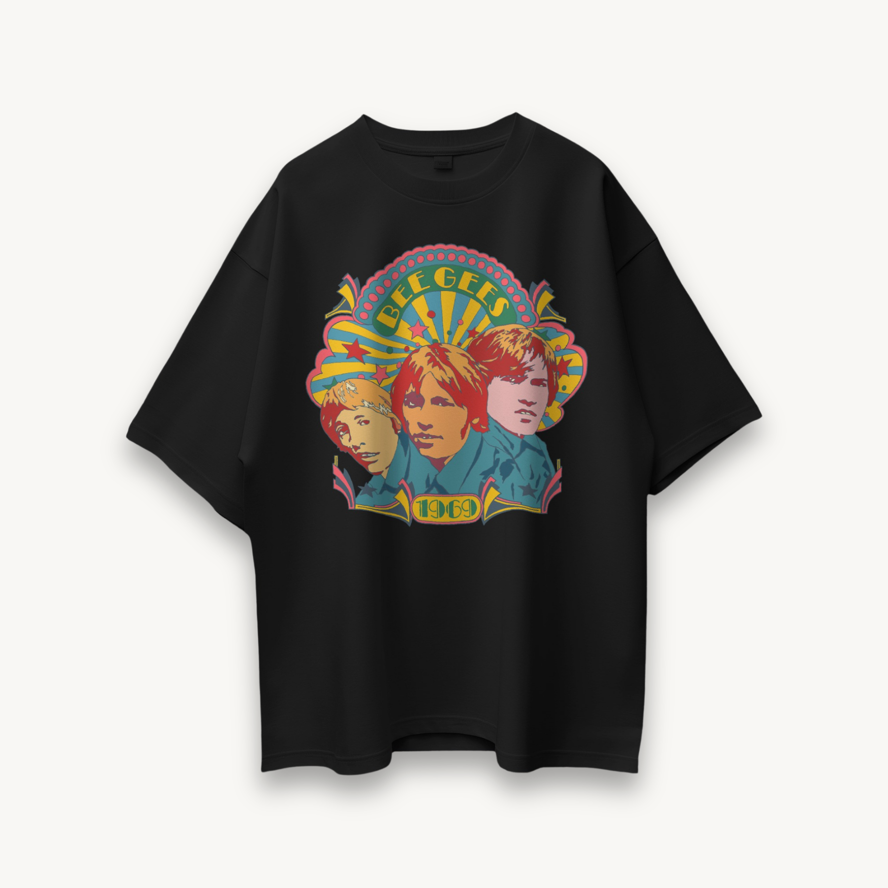 Bee Gees 1969 Crest Black Oversized Tee