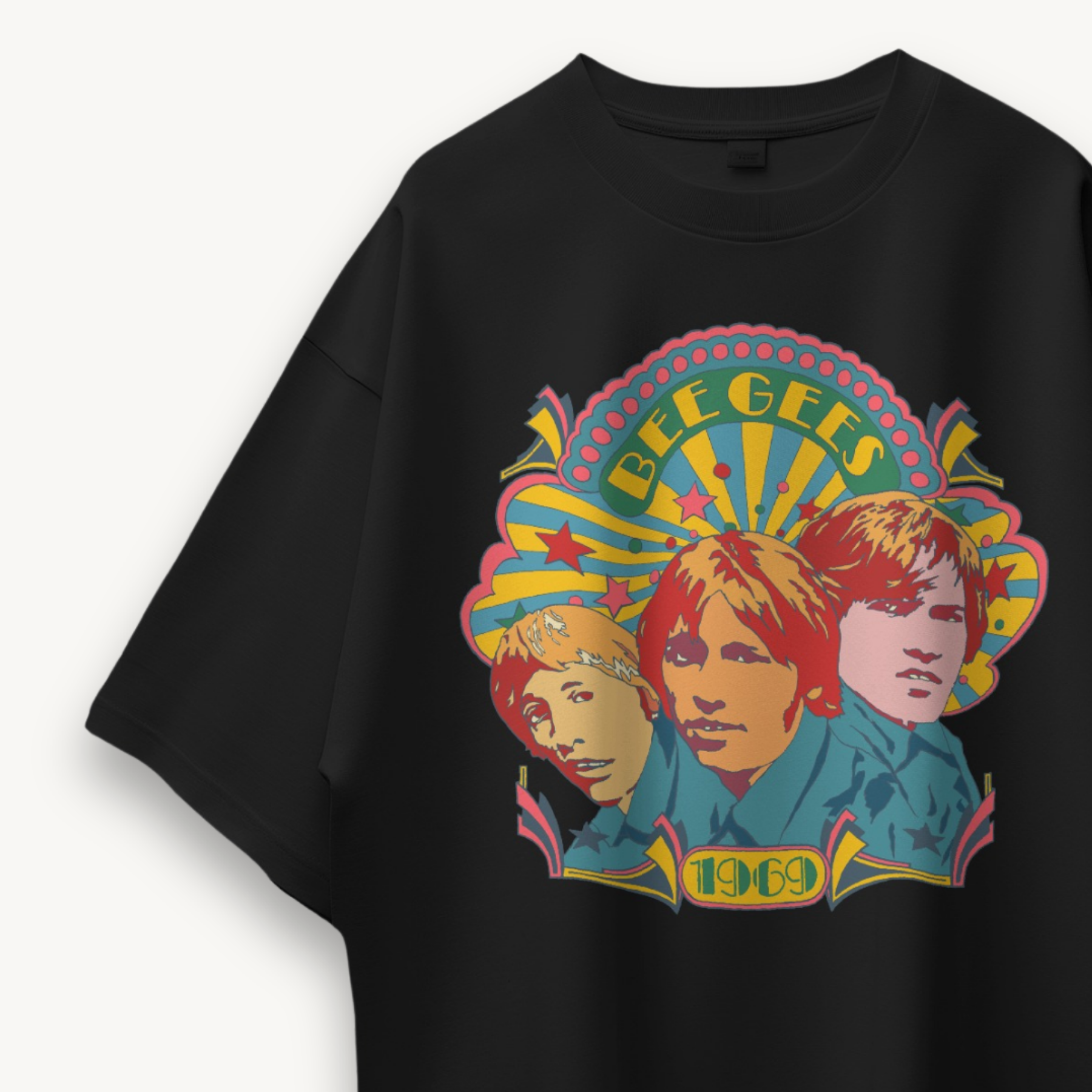 Bee Gees 1969 Crest Black Oversized Tee