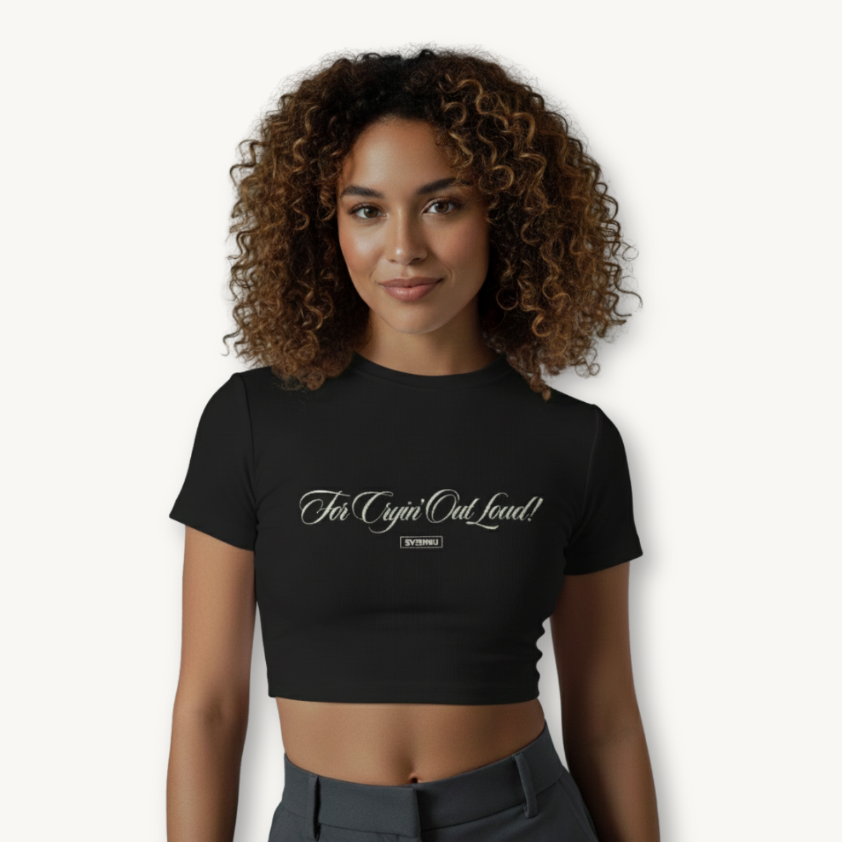 Finneas For Cryin’ Out Loud Script Black Crop Top