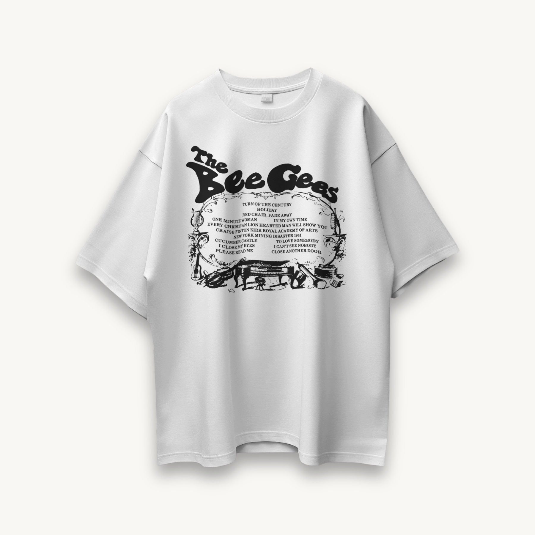 Bee Gees Turn Of The Century Tracklist White Oversized Tee