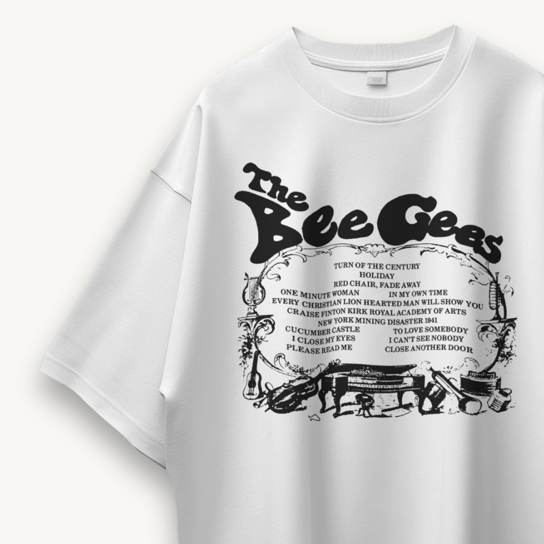 Bee Gees Turn Of The Century Tracklist White Oversized Tee