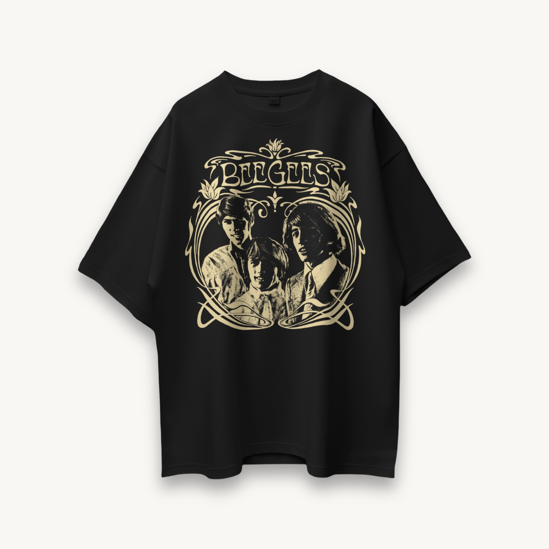 Bee Gees Ornate Frame Portrait Black Oversized Tee