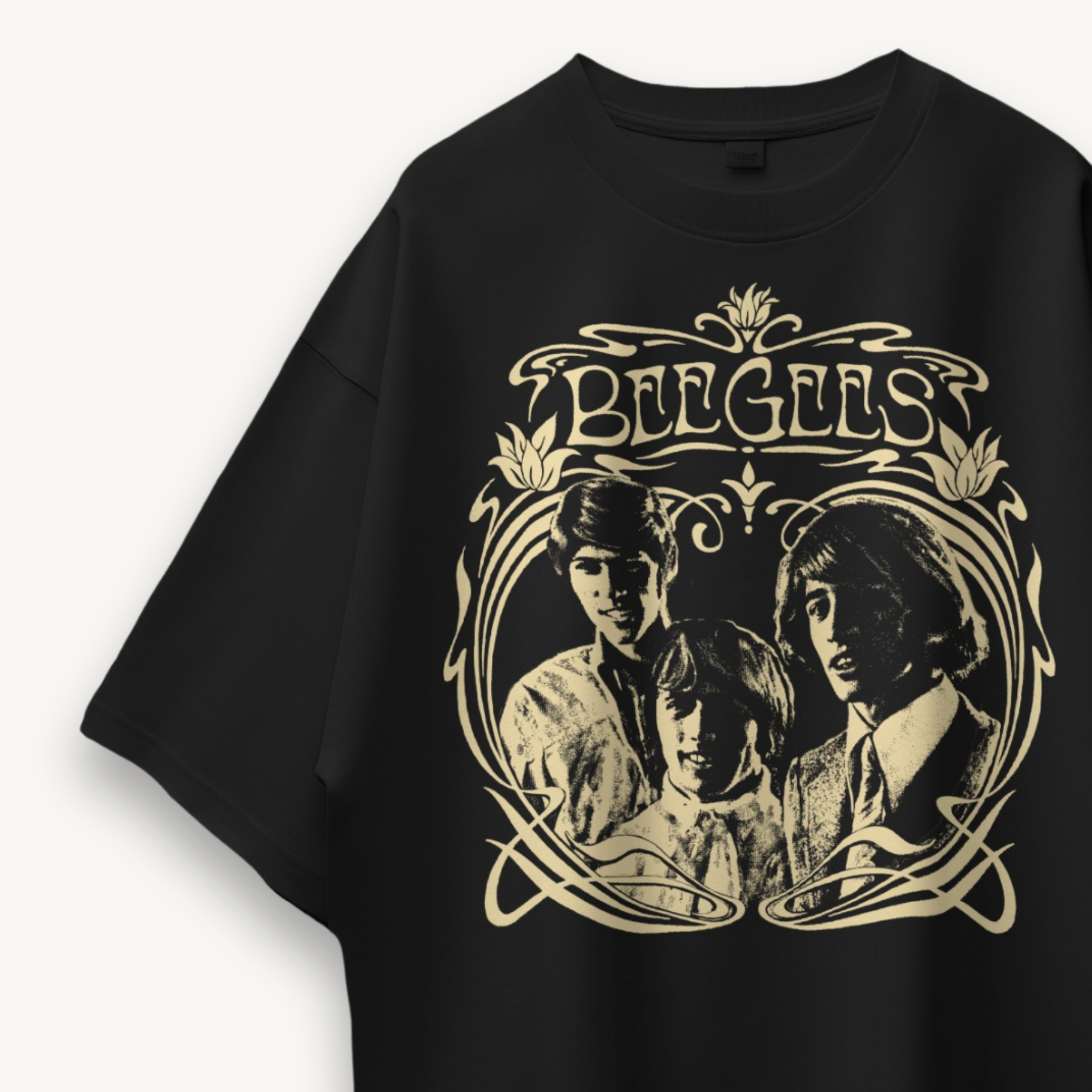 Bee Gees Ornate Frame Portrait Black Oversized Tee
