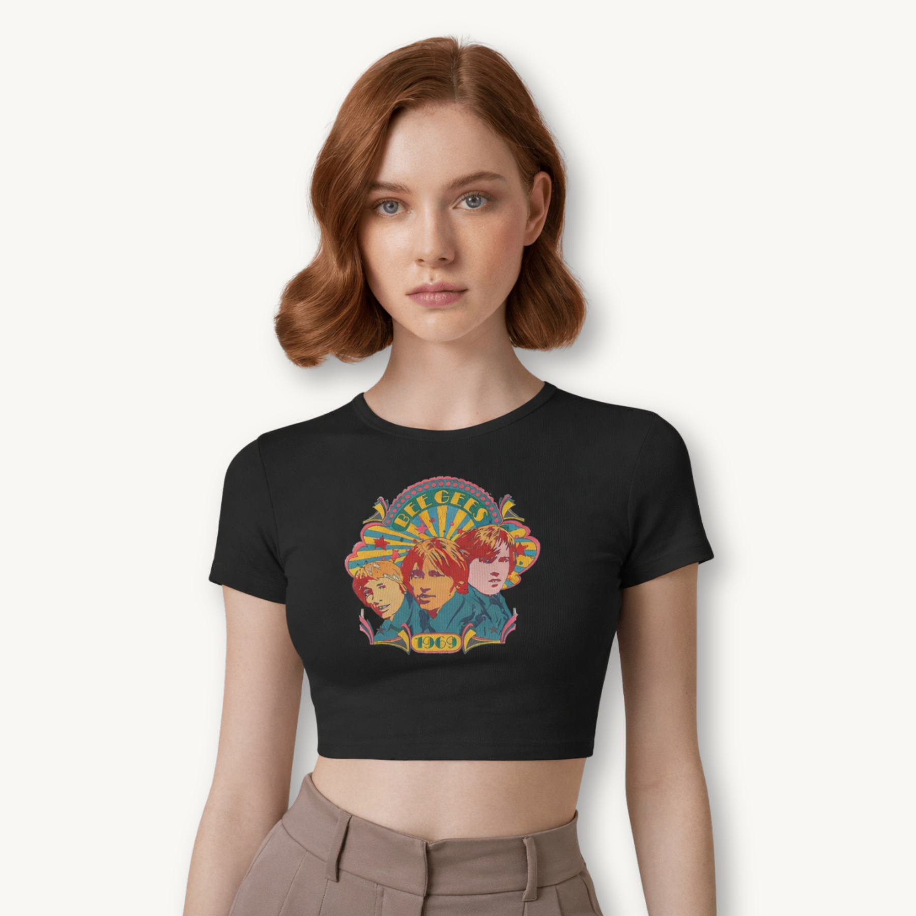 Bee Gees 1969 Crest Black Crop Top