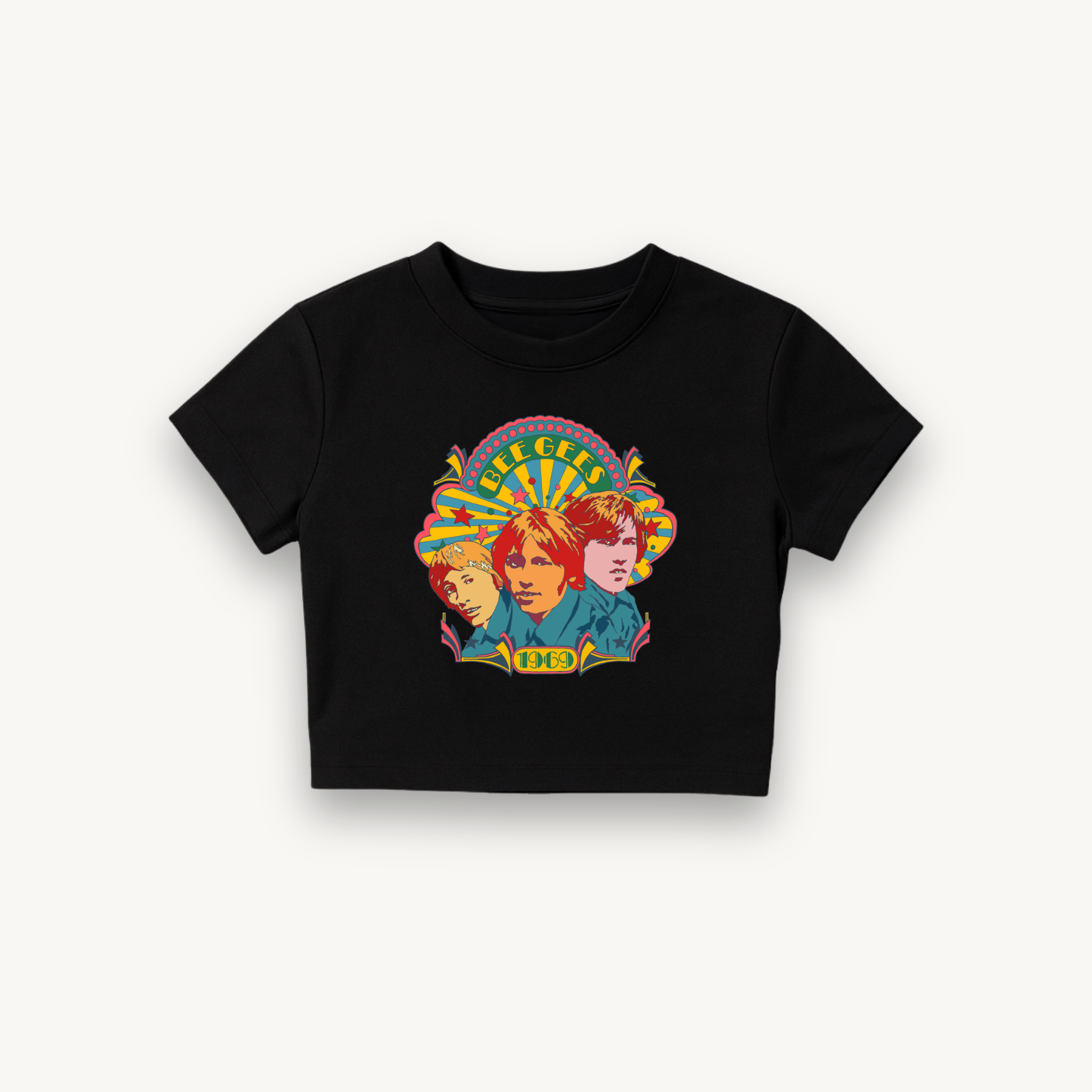 Bee Gees 1969 Crest Black Crop Top