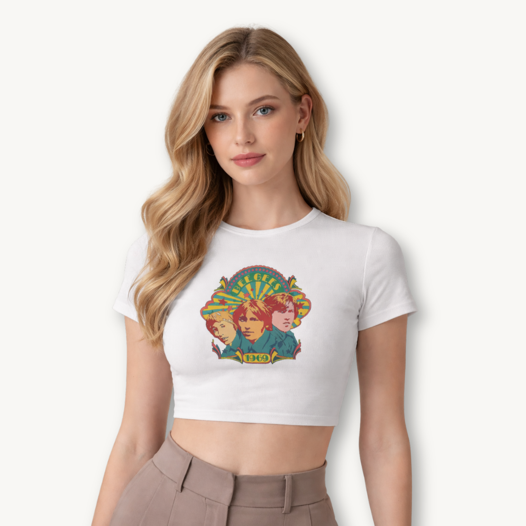 Bee Gees 1969 Crest White Crop Top