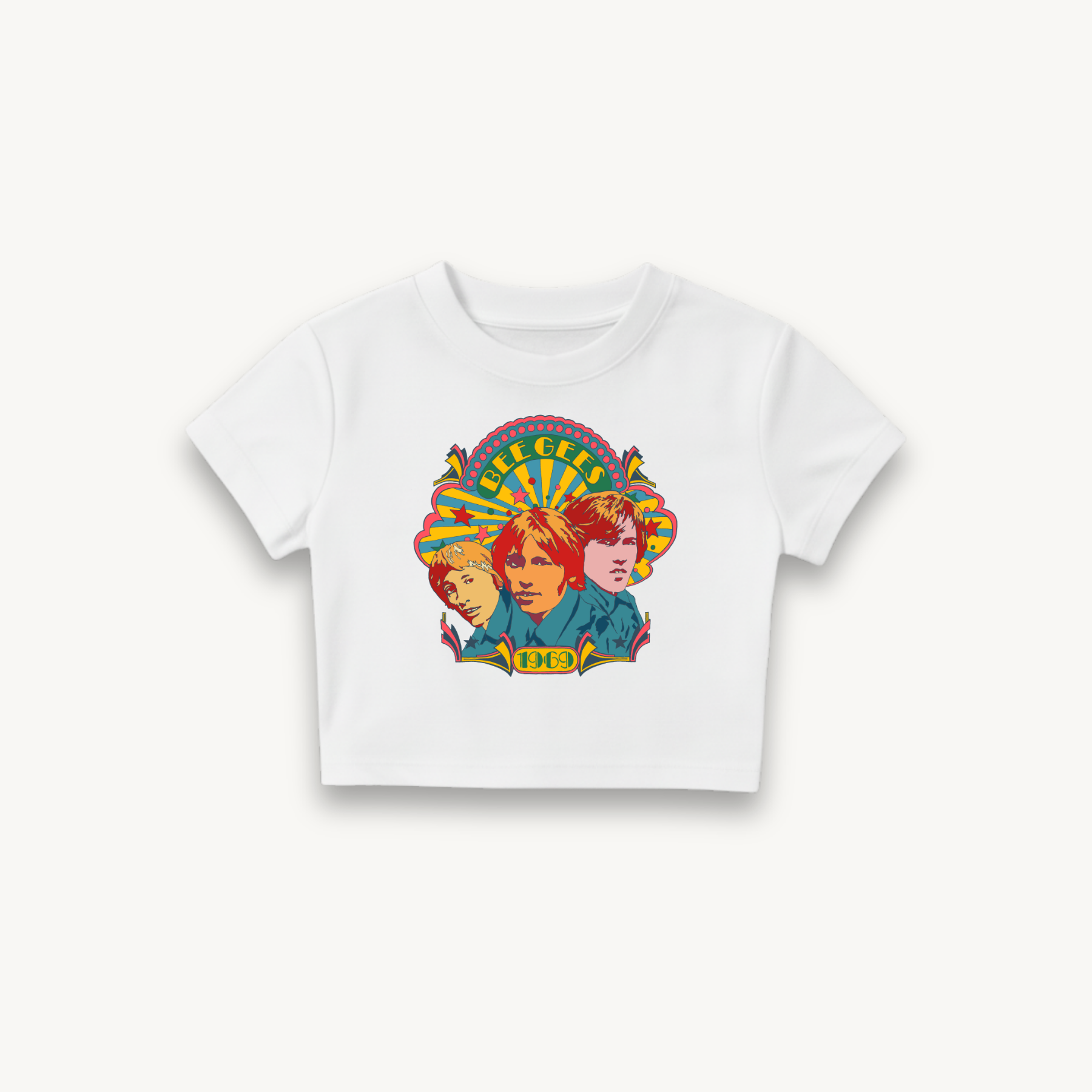 Bee Gees 1969 Crest White Crop Top