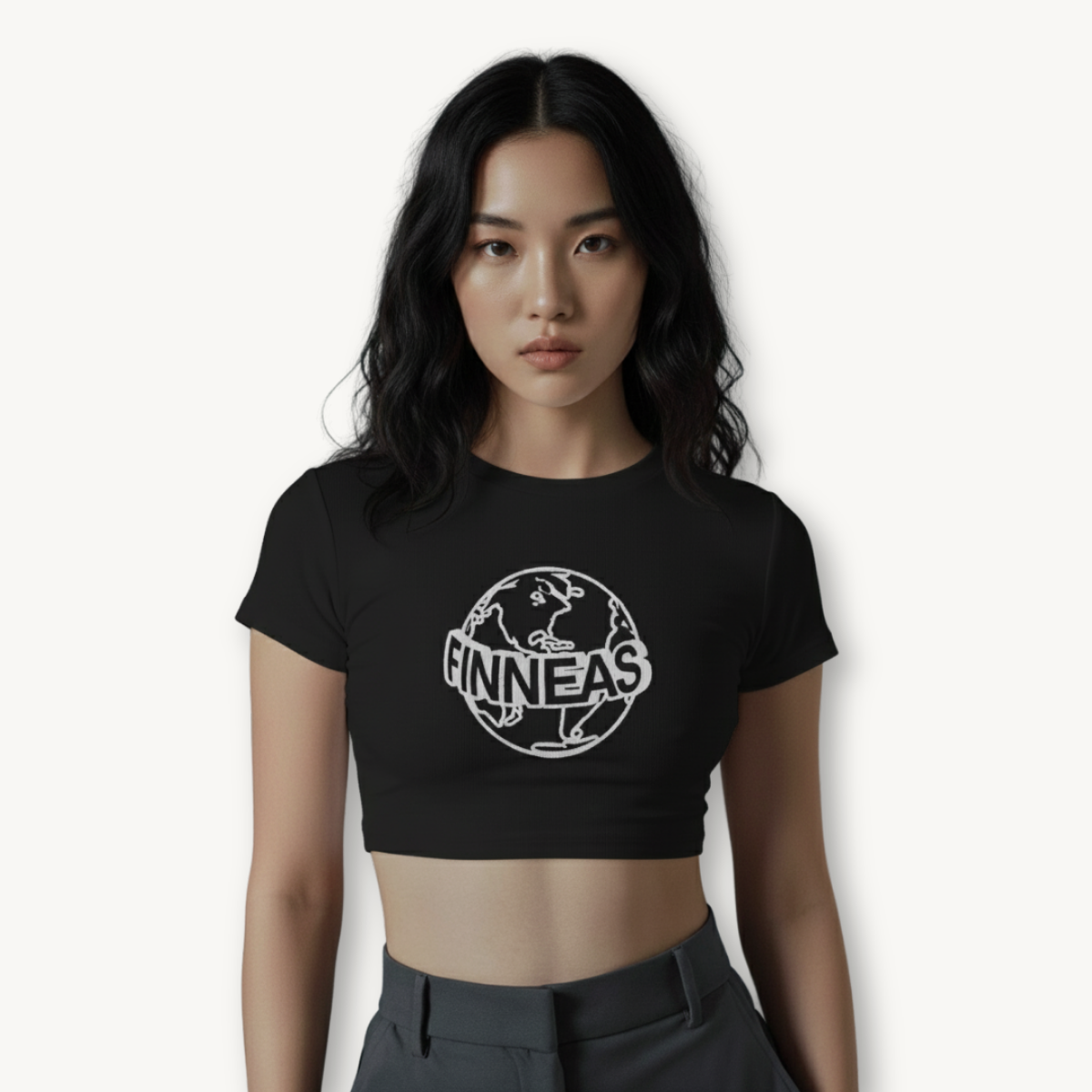 Finneas Globe Logo Black Crop Top