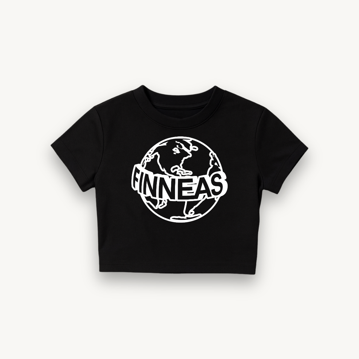 Finneas Globe Logo Black Crop Top
