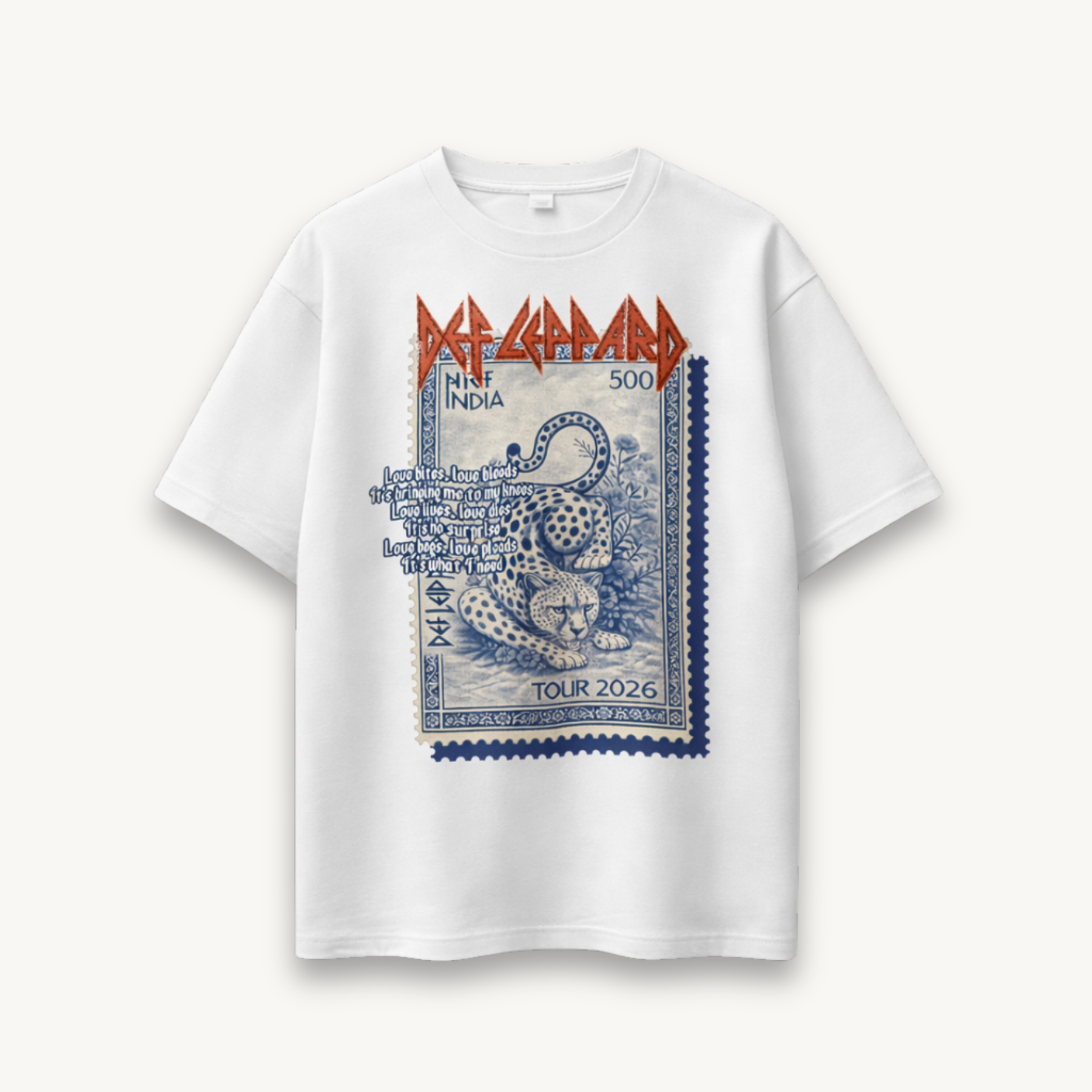 Def Leppard India Stamp Tour '26 White Relaxed Tee