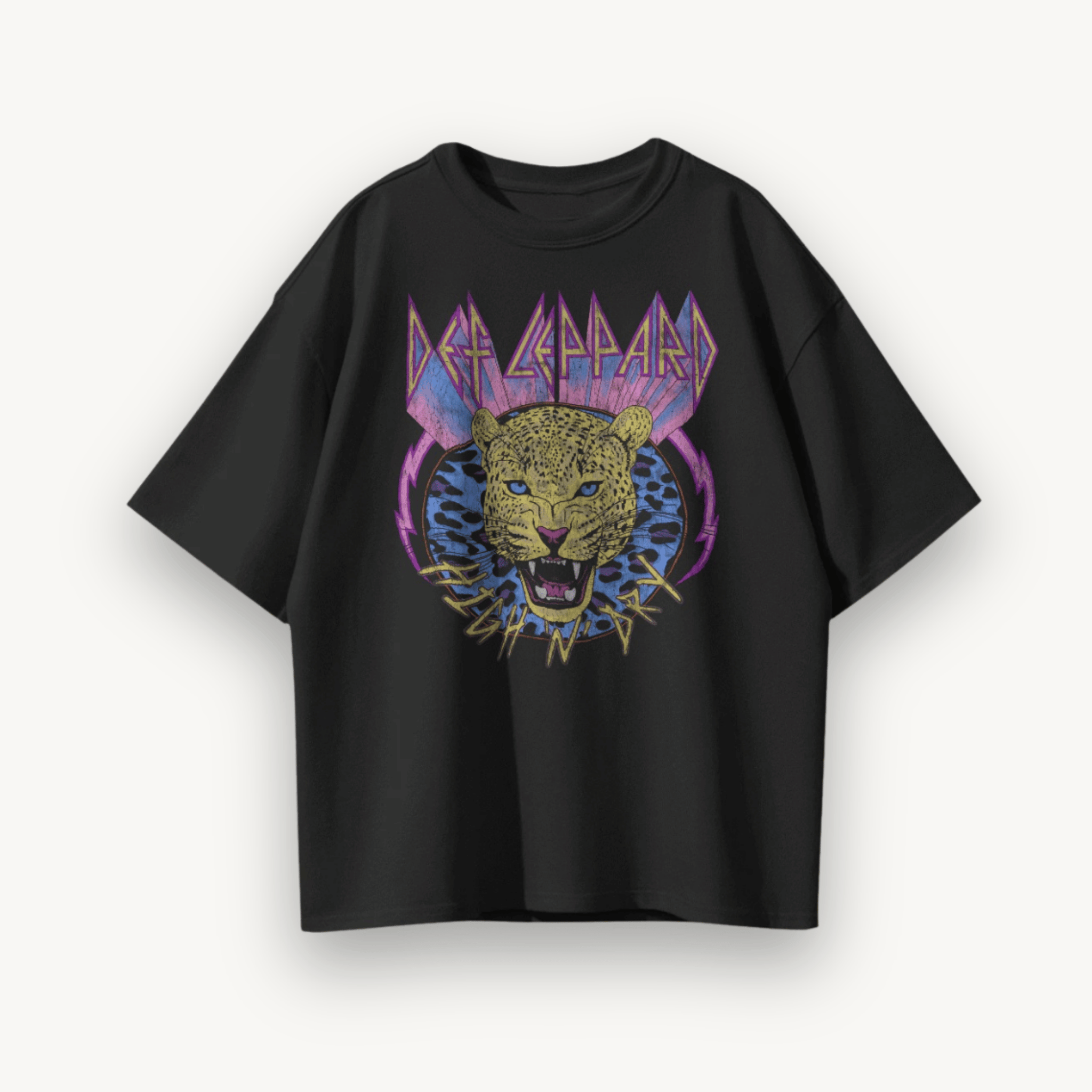 Def Leppard Leopard Black Oversized Tee