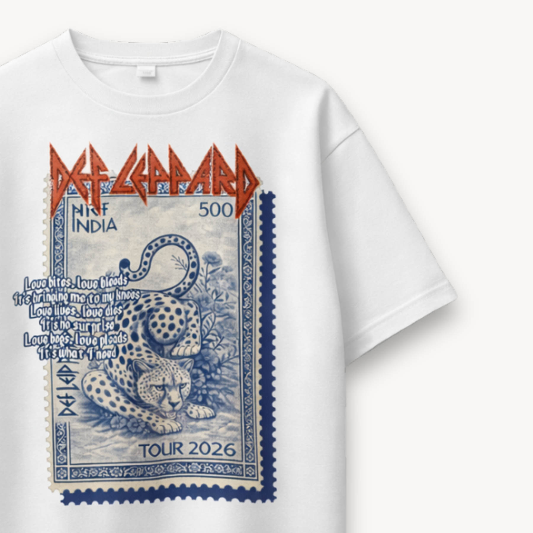 Def Leppard India Stamp Tour '26 White Relaxed Tee