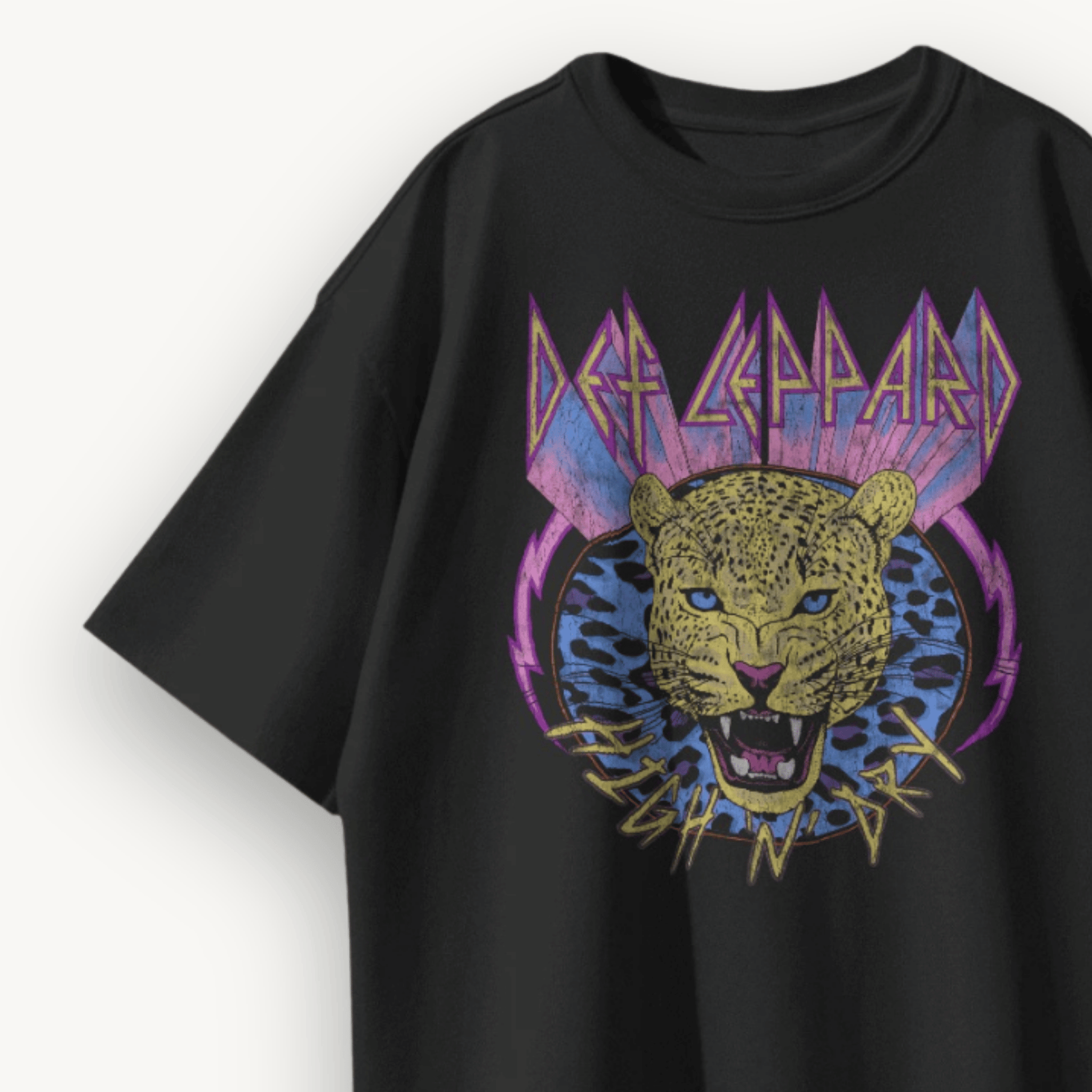 Def Leppard Leopard Black Oversized Tee
