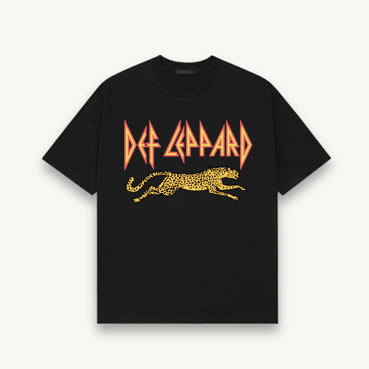 Def Leppard Leaping Leopard Black Relaxed Tee