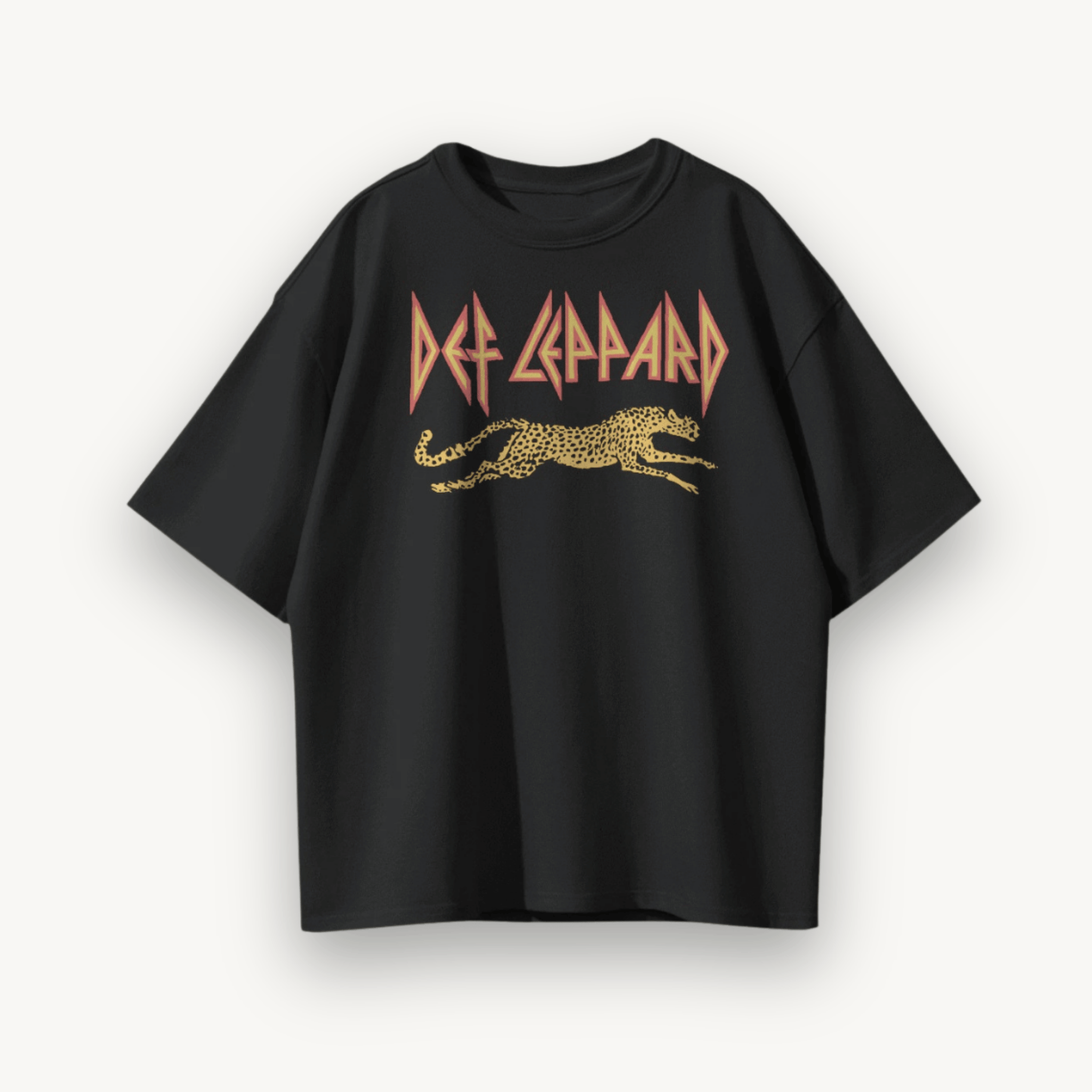 Def Leppard Leaping Leopard Black Oversized Tee