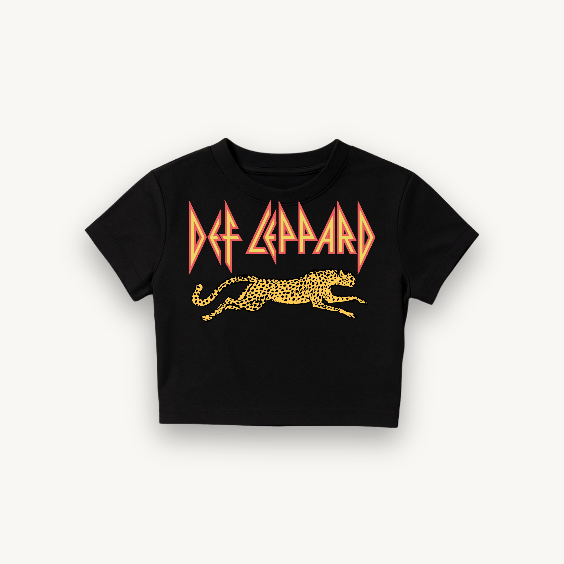 Def Leppard Leaping Leopard Black Crop Top