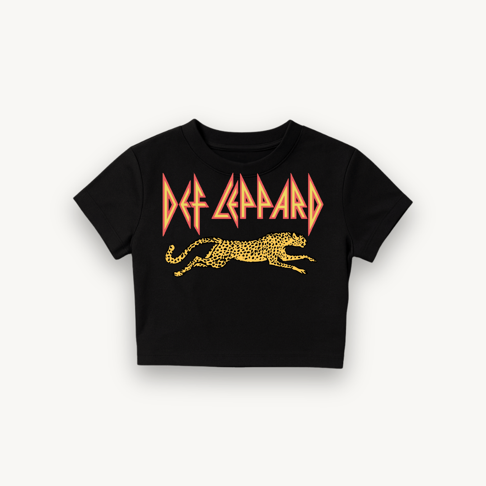 Def Leppard Leaping Leopard Black Crop Top