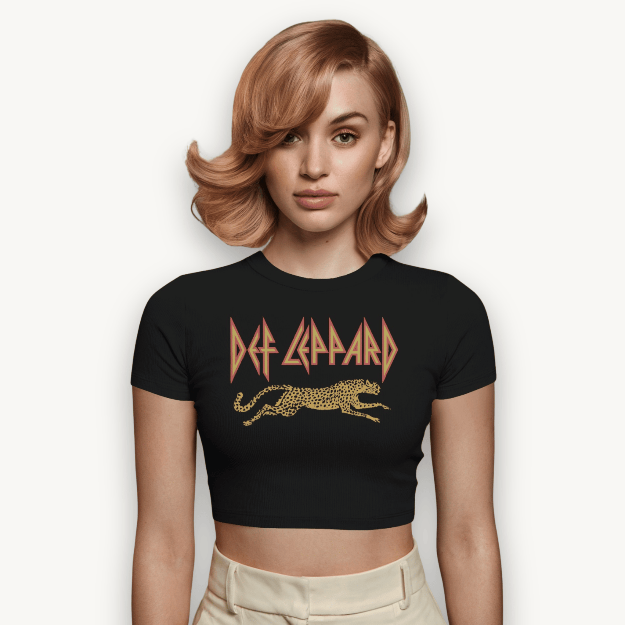 Def Leppard Leaping Leopard Black Crop Top