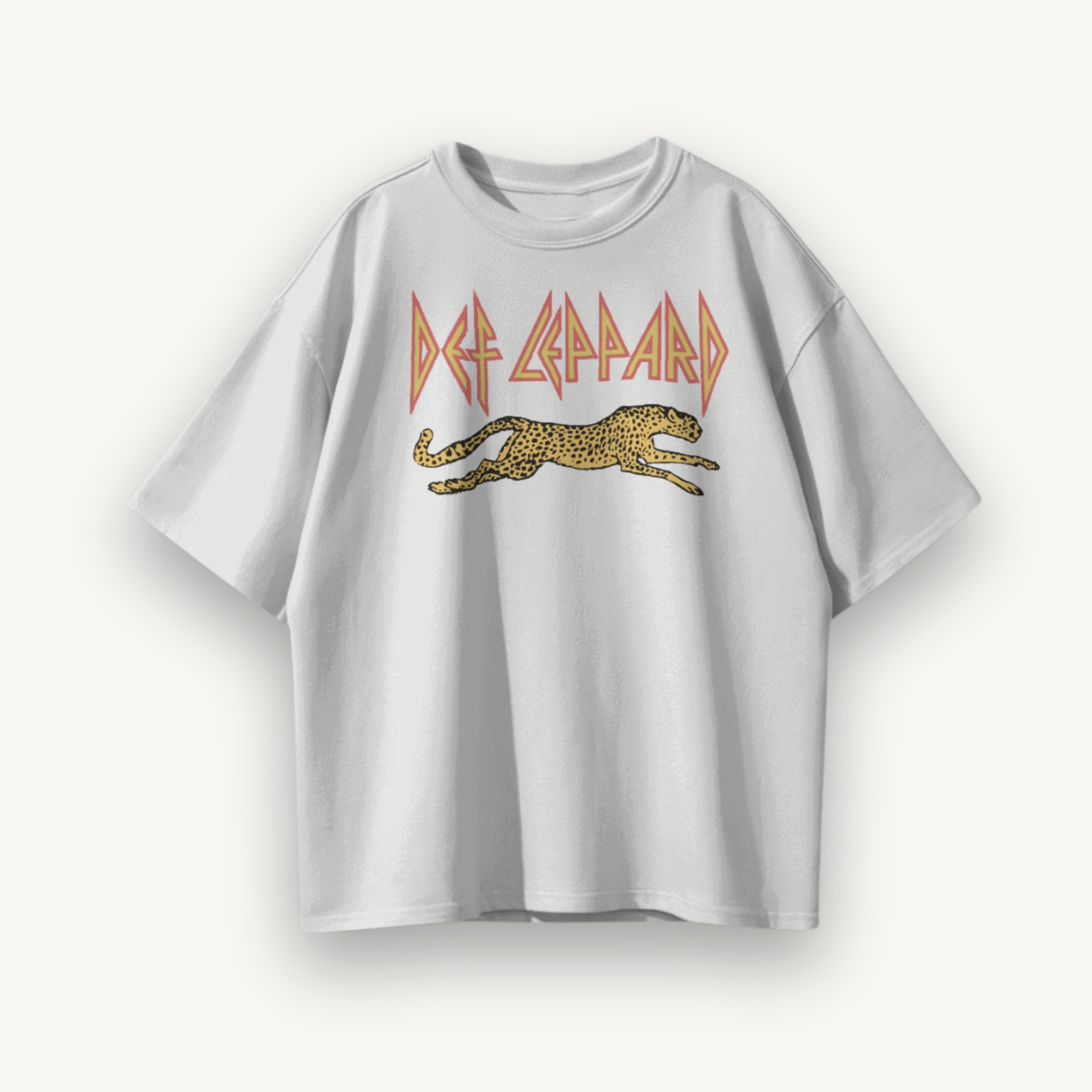 Def Leppard Leaping Leopard White Oversized Tee
