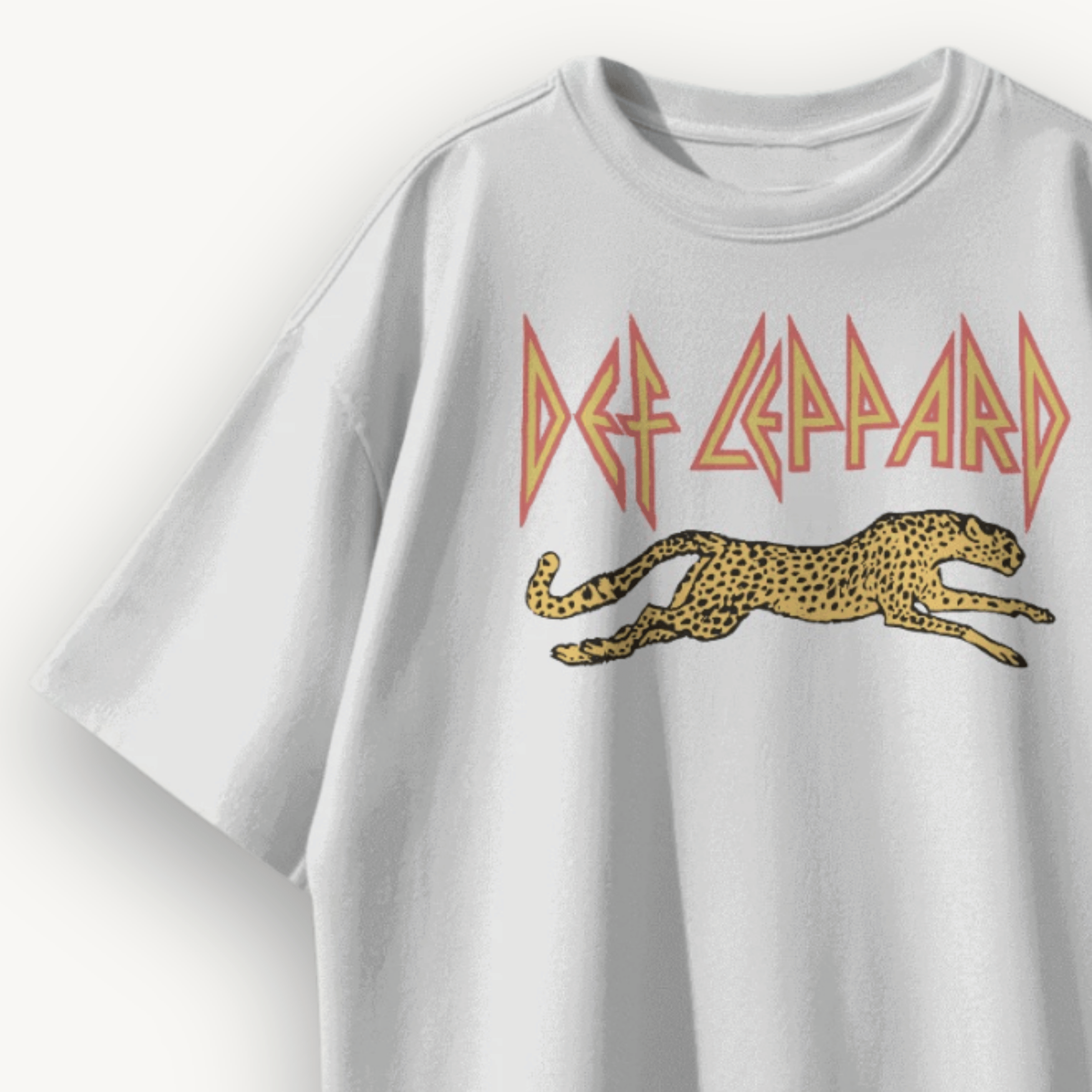 Def Leppard Leaping Leopard White Oversized Tee