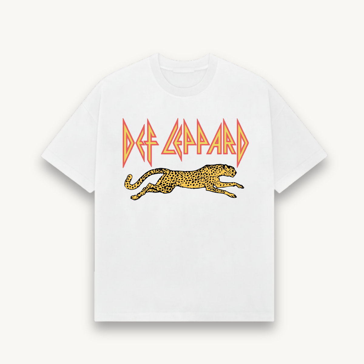 Def Leppard Leaping Leopard White Relaxed Tee