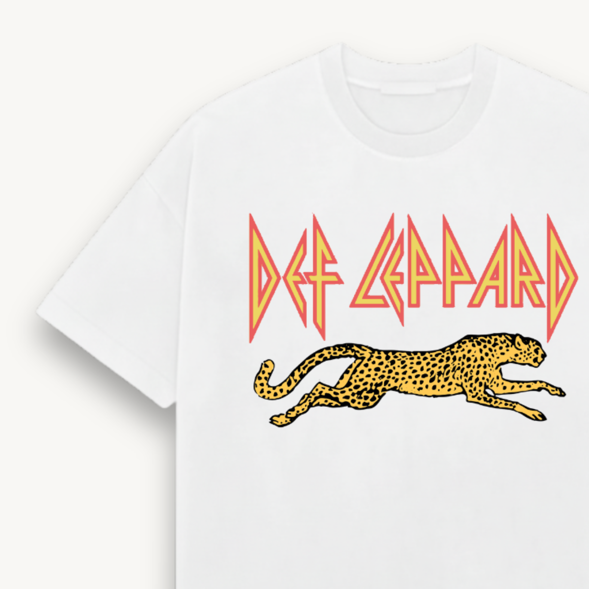 Def Leppard Leaping Leopard White Relaxed Tee