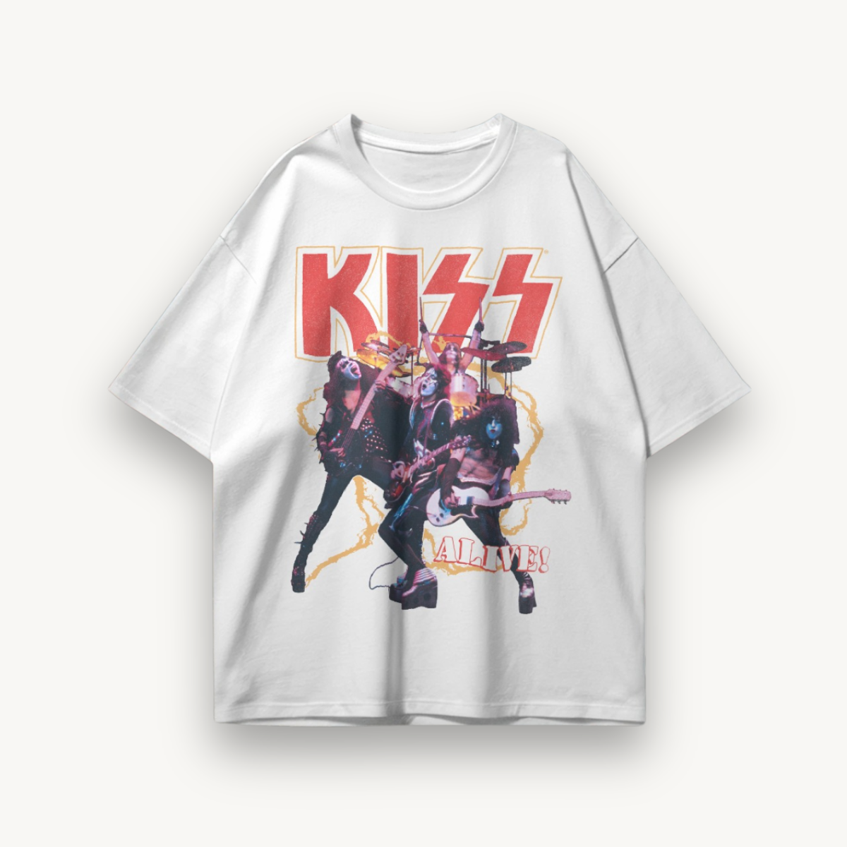KISS Alive! Tour Graphic White Oversized Tee