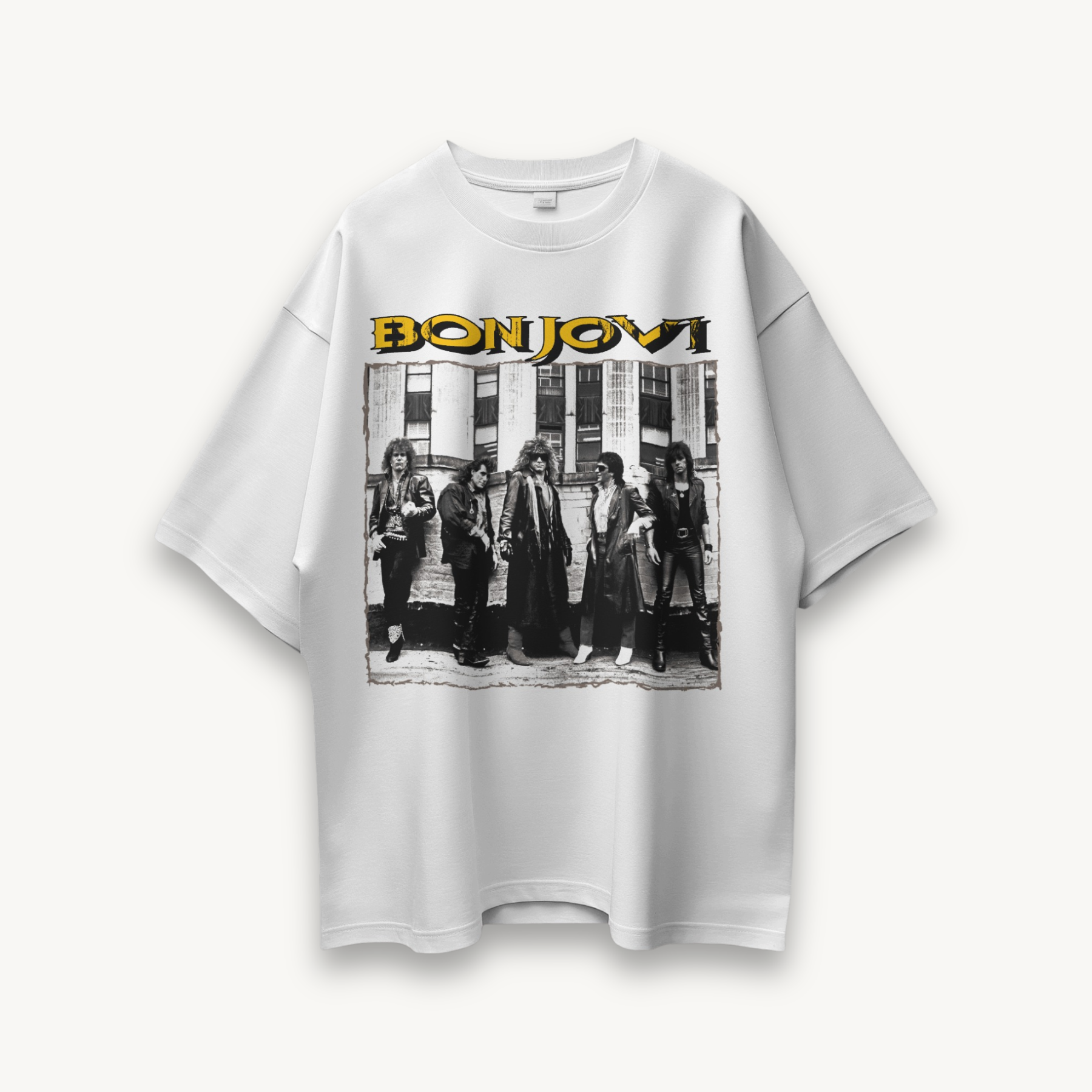 Bon Jovi Retro Band White Oversized Tee