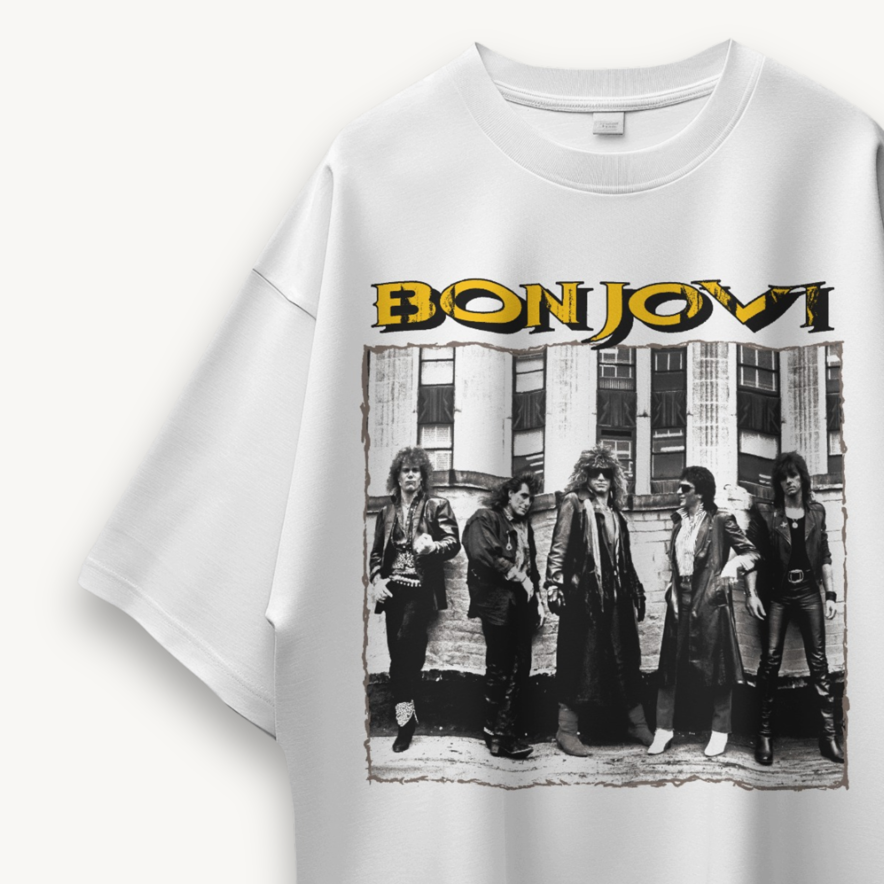 Bon Jovi Retro Band White Oversized Tee