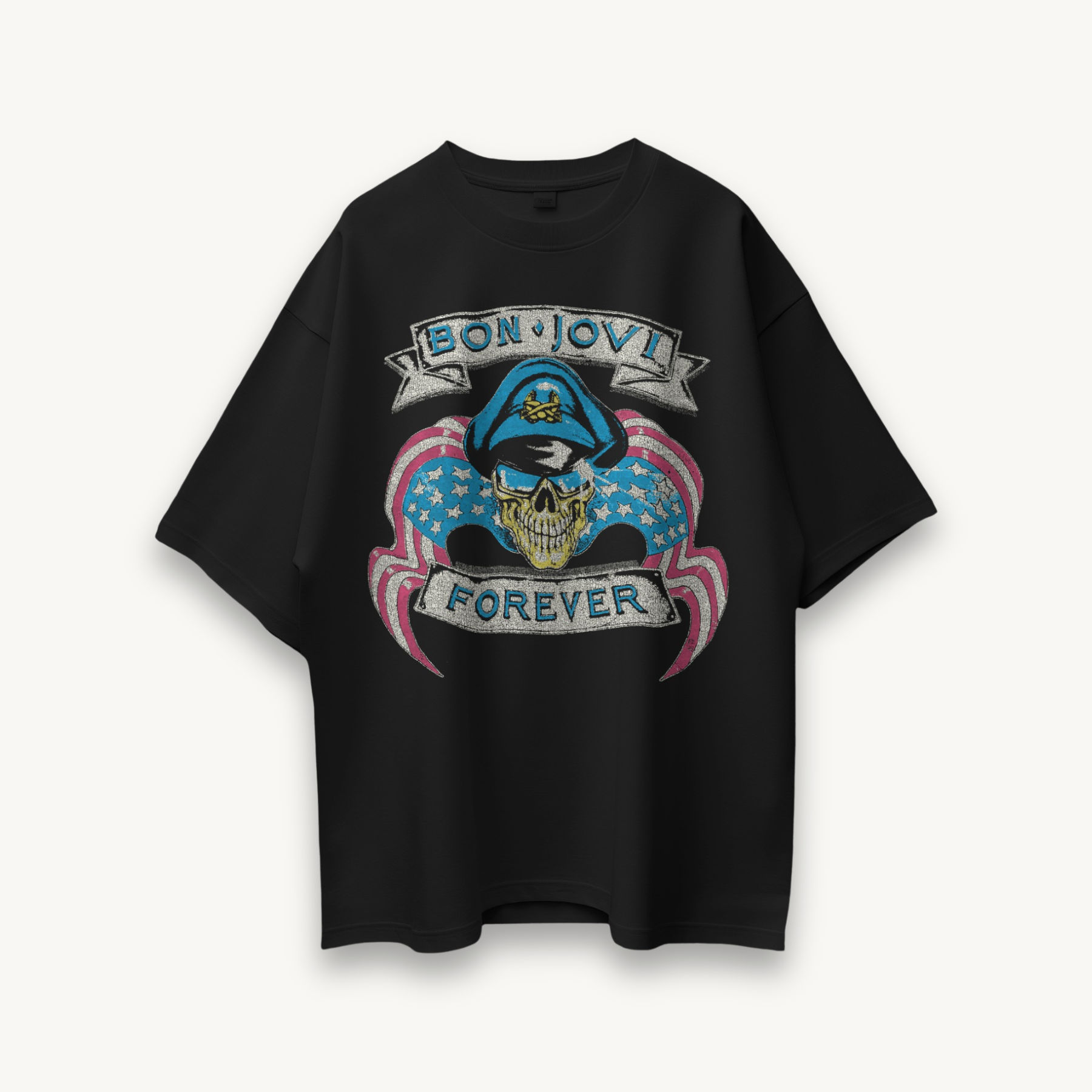 Bon Jovi Forever Skull Black Oversized Tee